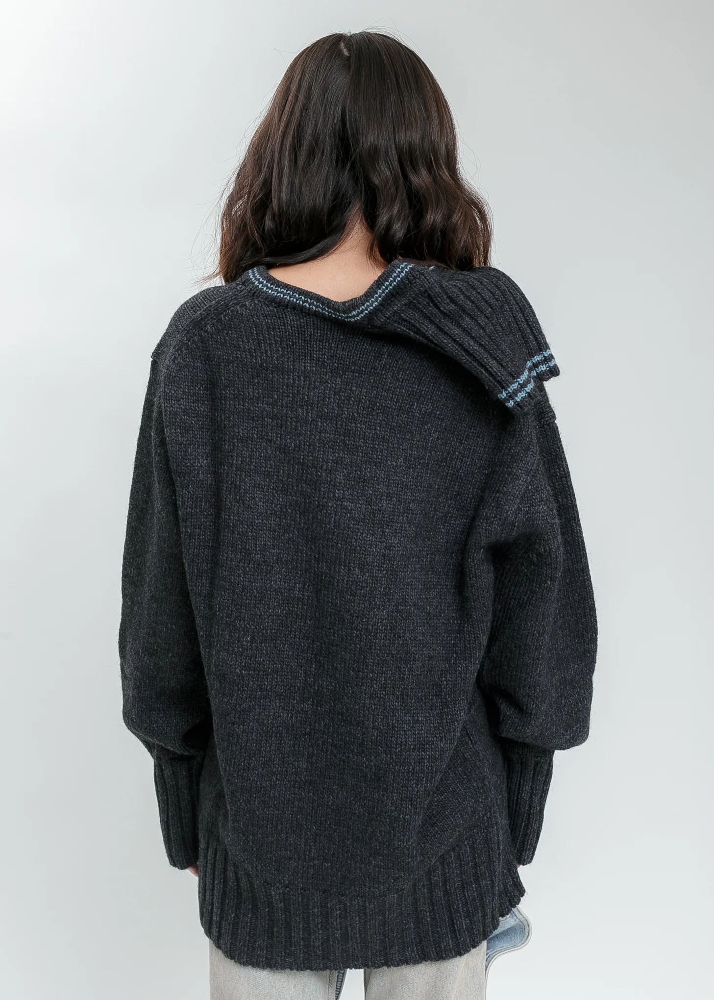 Dark Grey  Double Neck Oversized Knit Sweater - Image 6