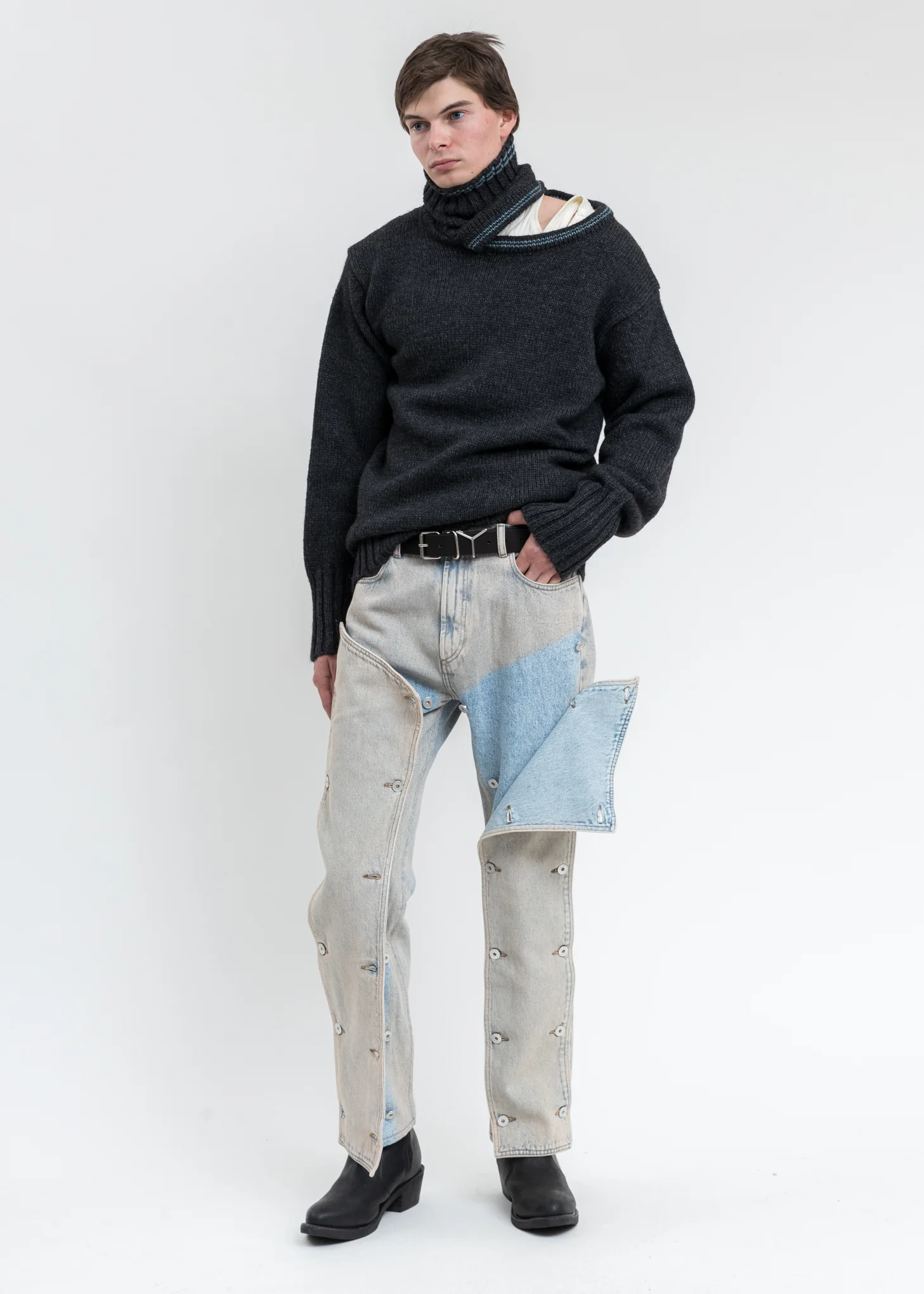 Dark Grey  Double Neck Oversized Knit Sweater - Image 10