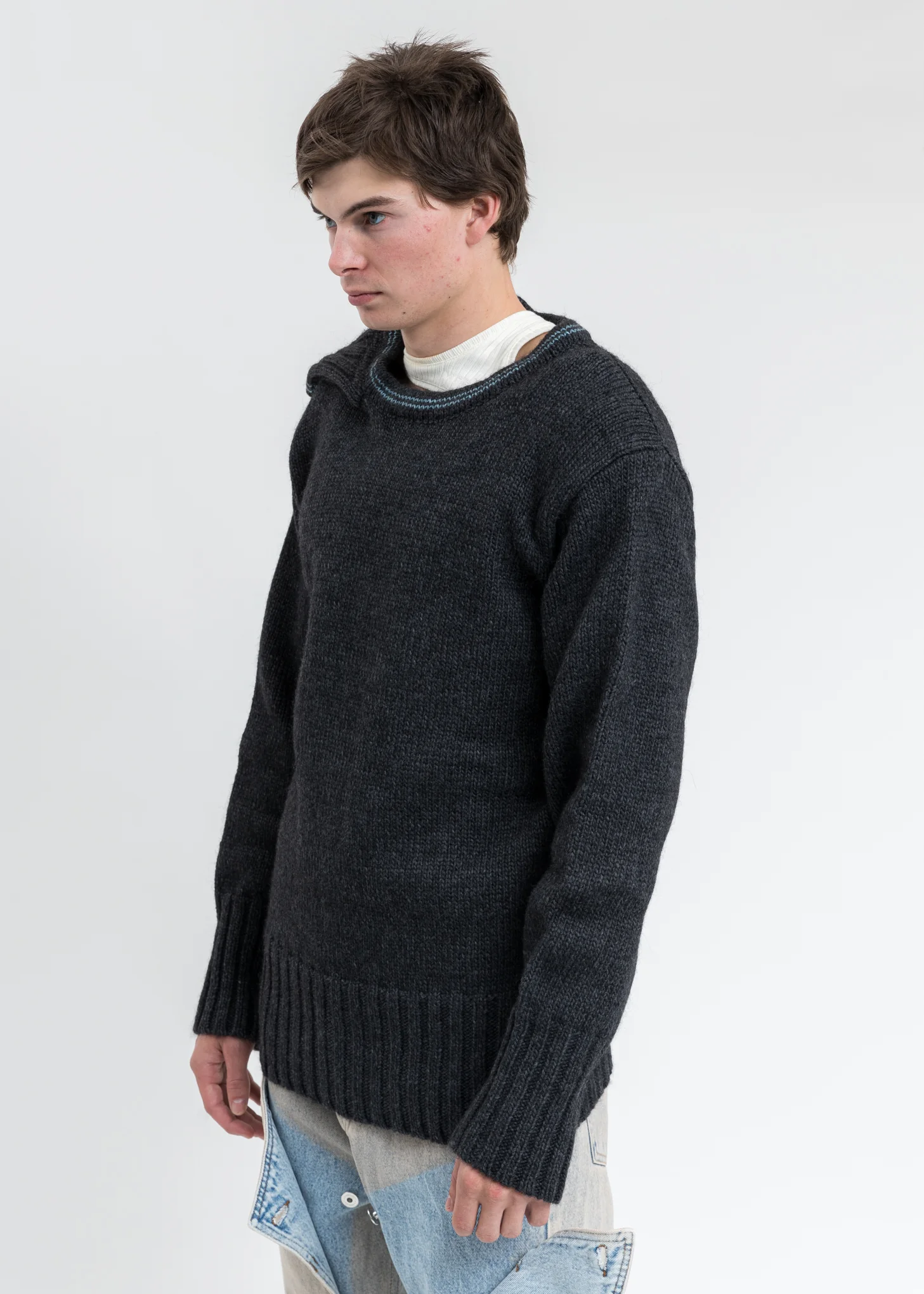 Dark Grey  Double Neck Oversized Knit Sweater - Image 3