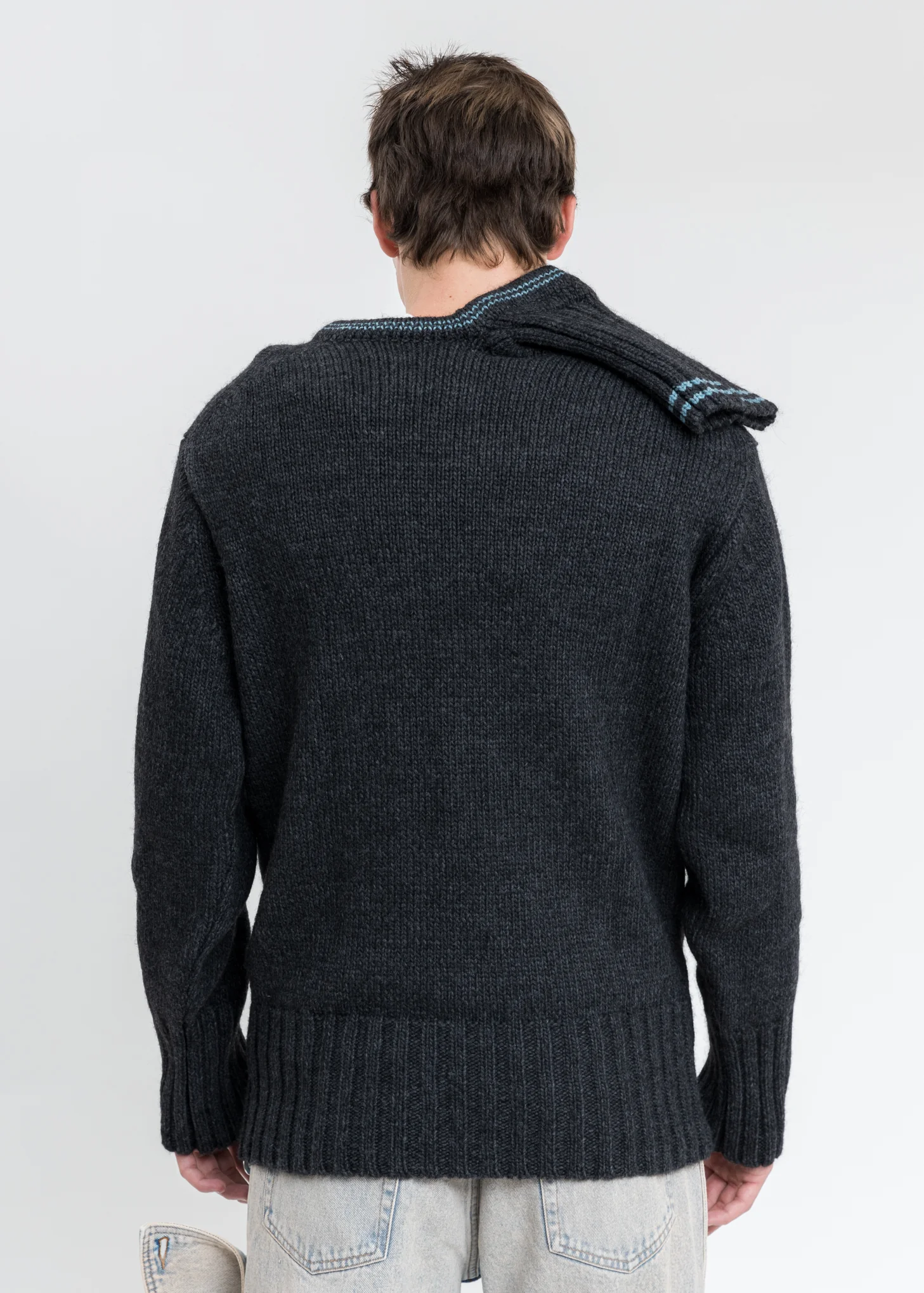 Dark Grey  Double Neck Oversized Knit Sweater - Image 4