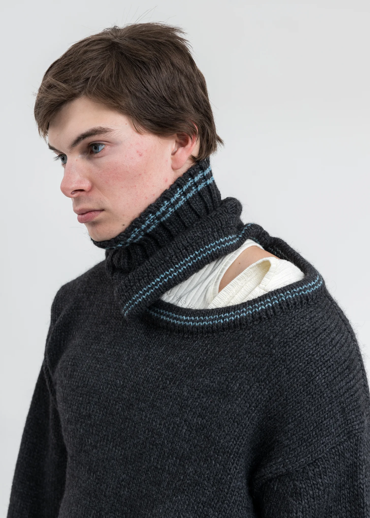Dark Grey  Double Neck Oversized Knit Sweater - Image 9