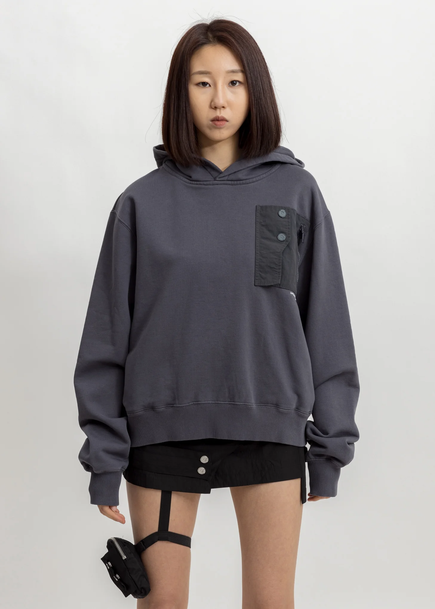Dark Grey Layer Pocket Logo Hoodie