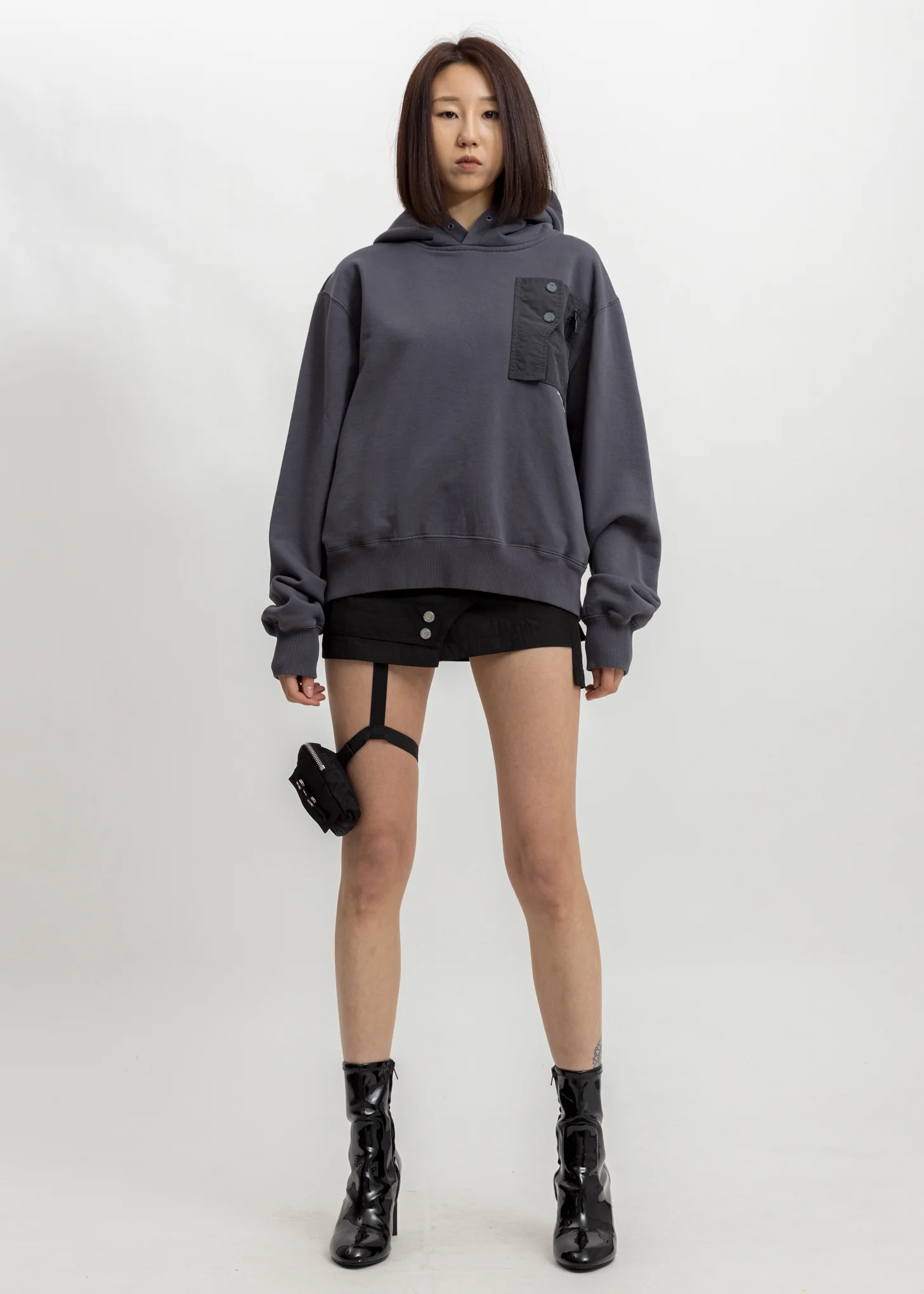 Dark Grey Layer Pocket Logo Hoodie - Image 4
