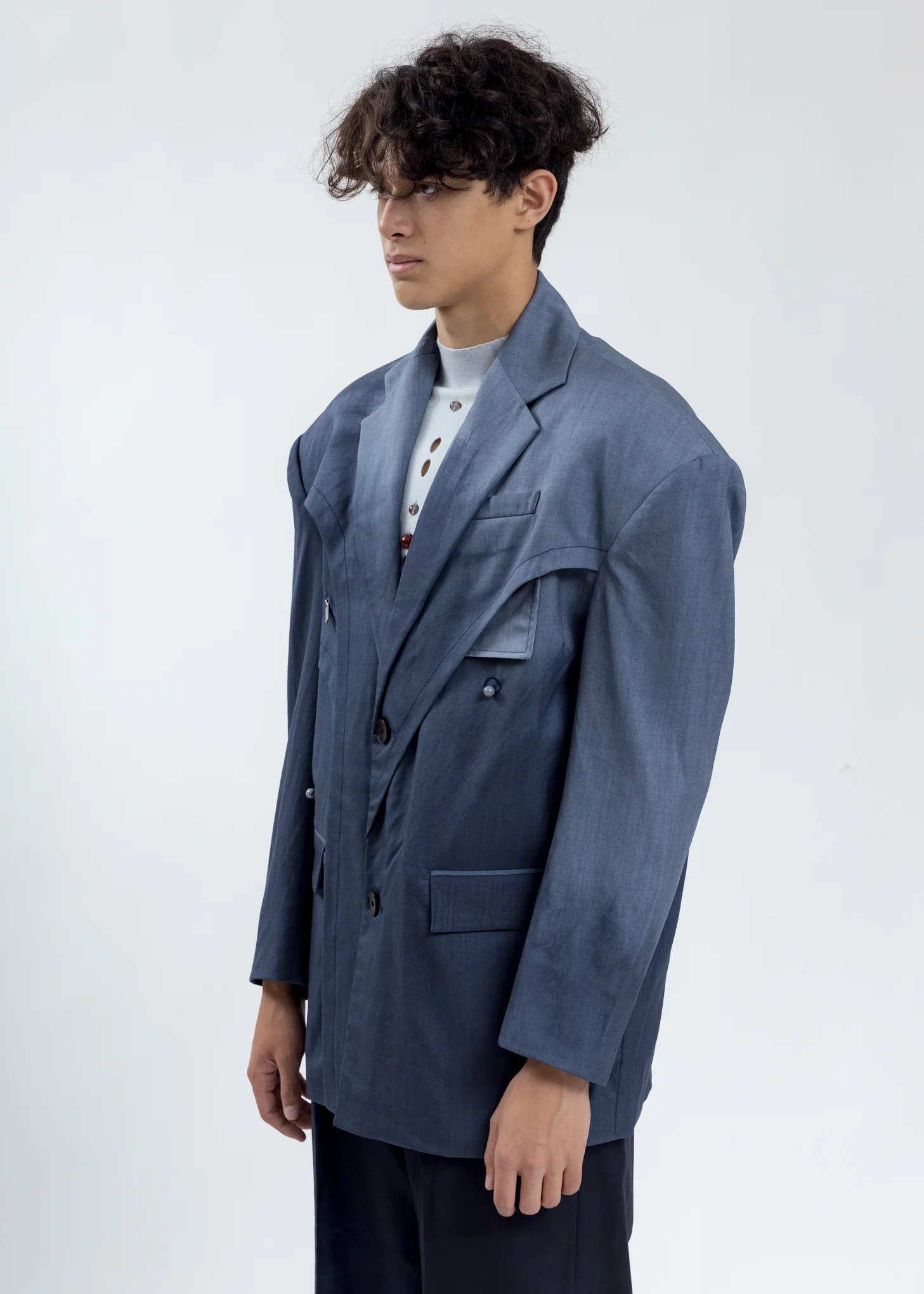 Dark Grey Tie Dye Layered Blazer - Image 3
