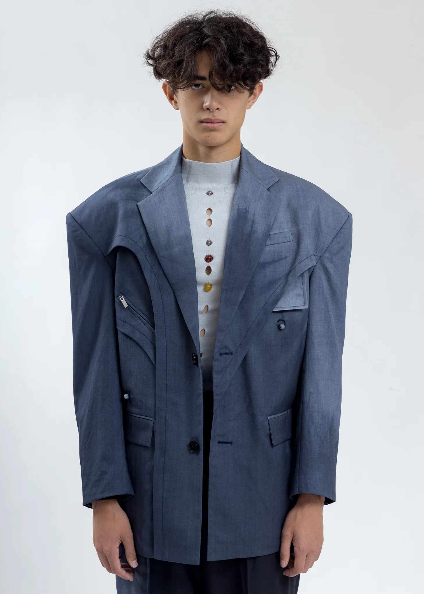 Dark Grey Tie Dye Layered Blazer - Image 6