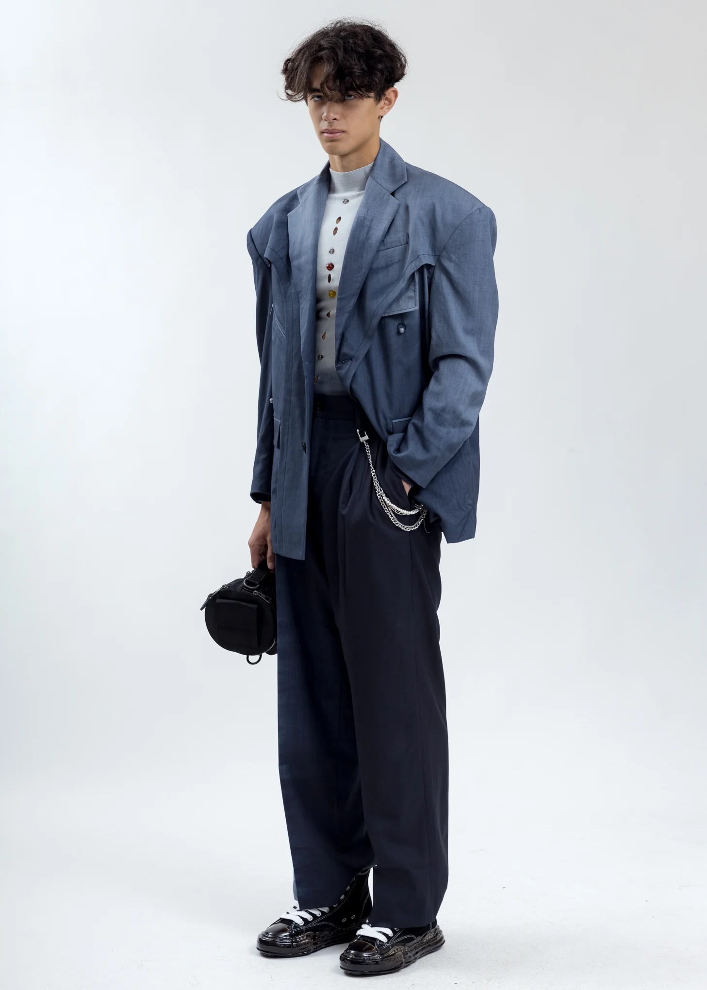Dark Grey Tie Dye Layered Blazer - Image 7