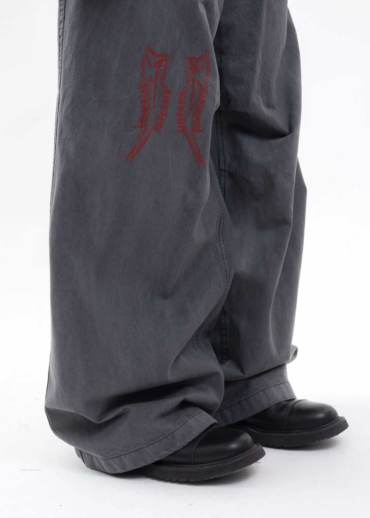 DARK GREY MENS WESTERN EMBROIDERED PANTS - Image 5
