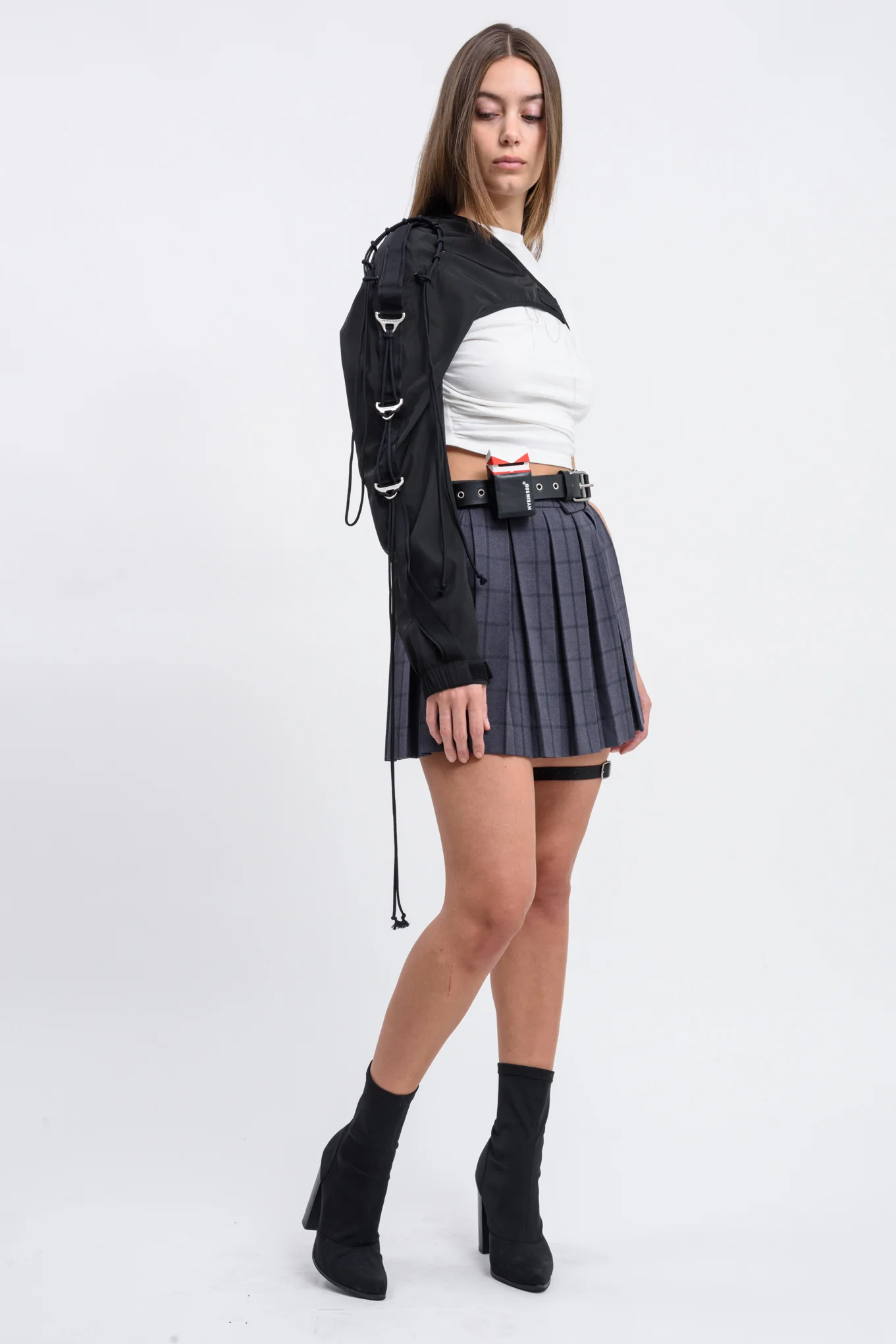 Dark Grey Pleated Skirt w/ Garter Belt - Image 4