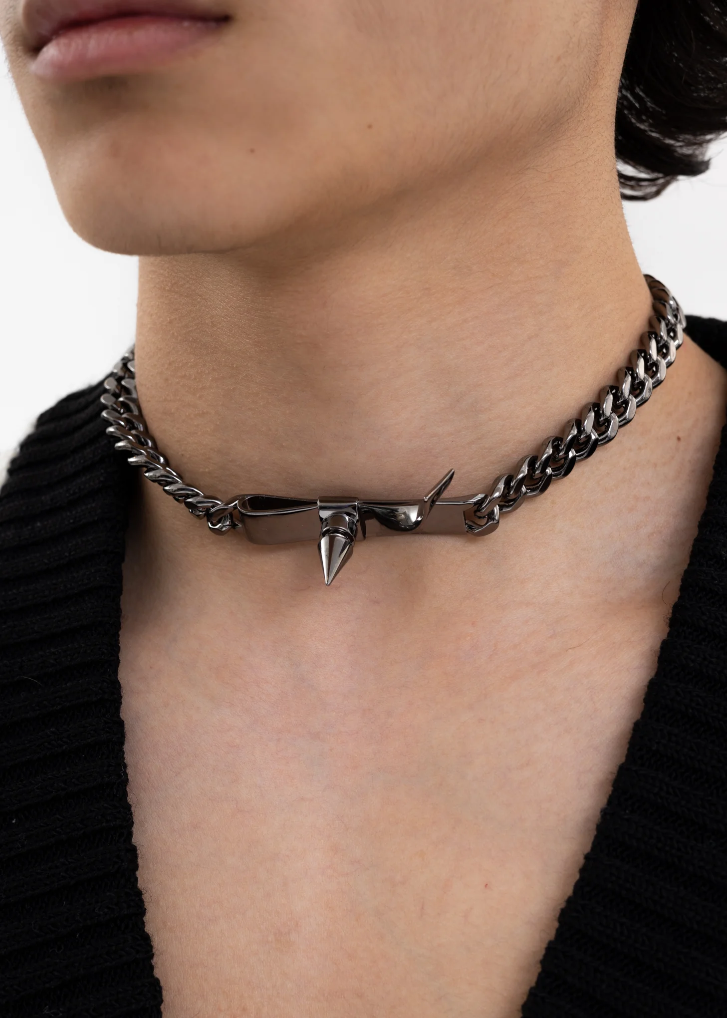 DARK GREY SPIKE RIBBON CHOKER - Image 3
