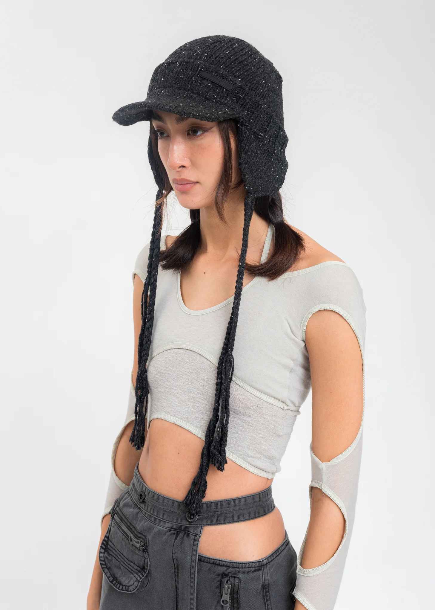 Dark Grey Wool Tassel Cap - Image 2