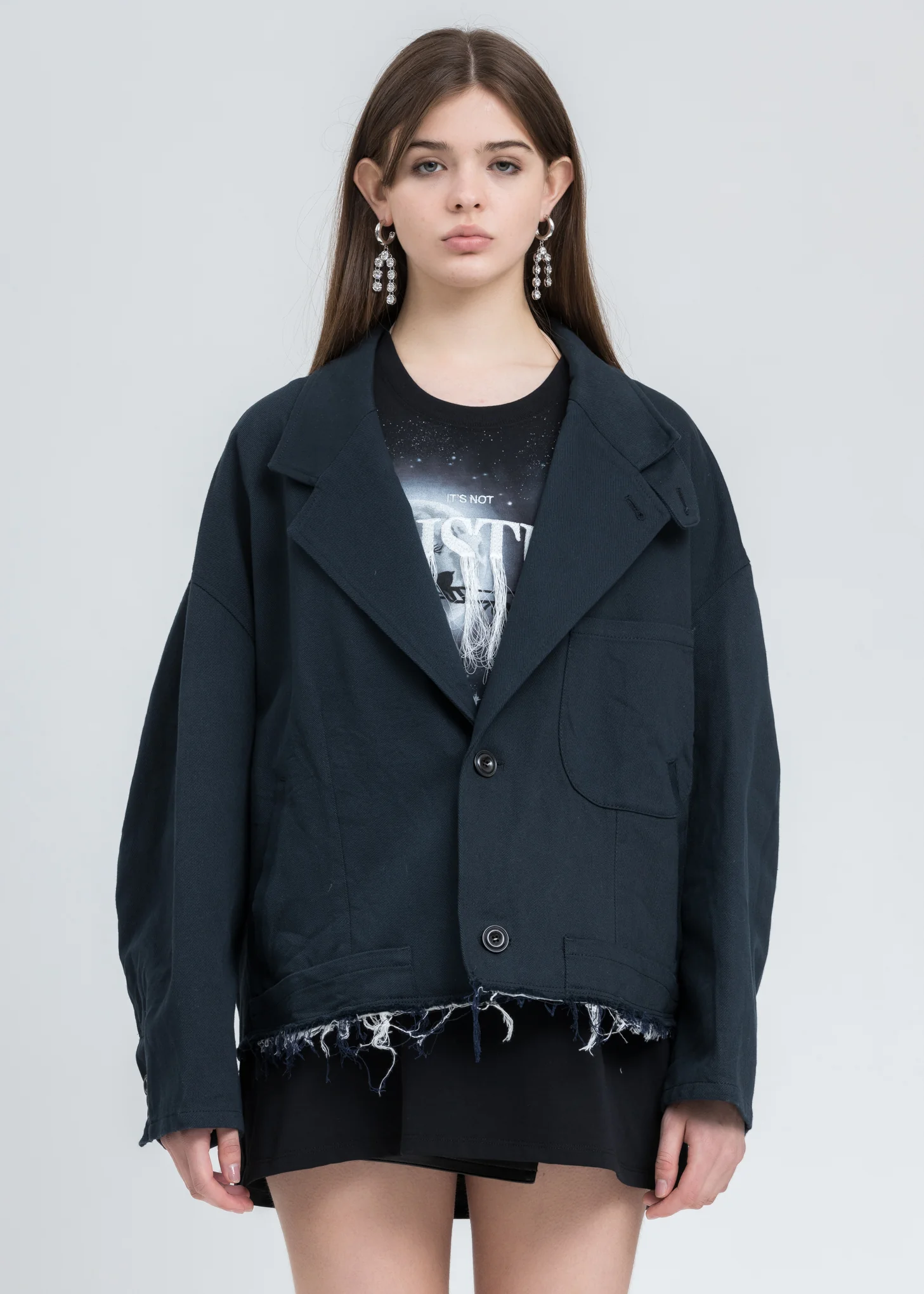 Dark Navy Silk Chino Cut Off Jacket