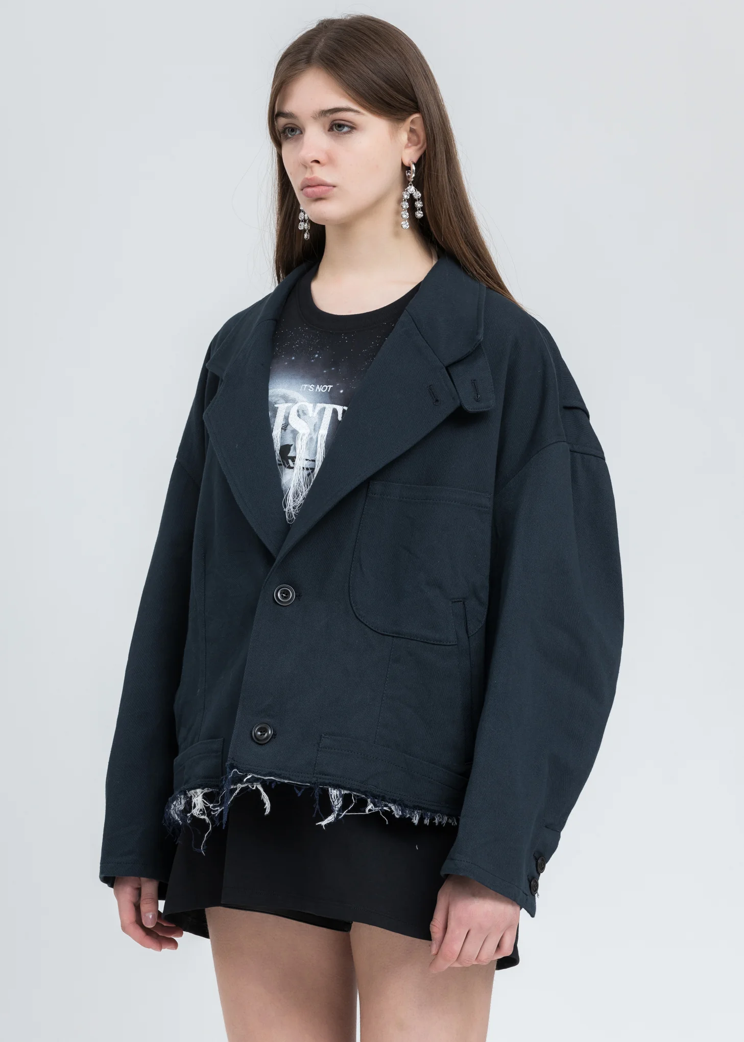 Dark Navy Silk Chino Cut Off Jacket - Image 2