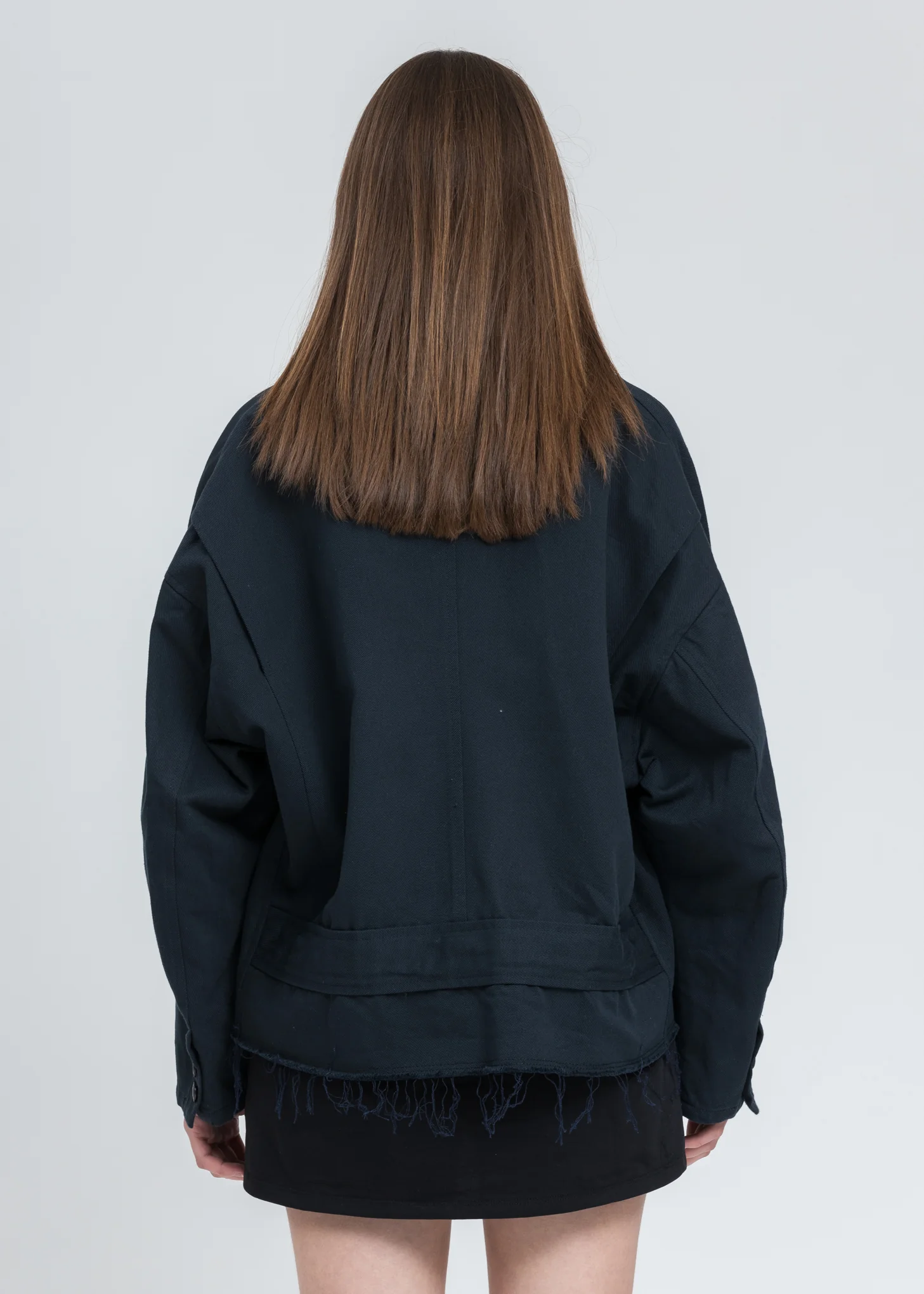 Dark Navy Silk Chino Cut Off Jacket - Image 3