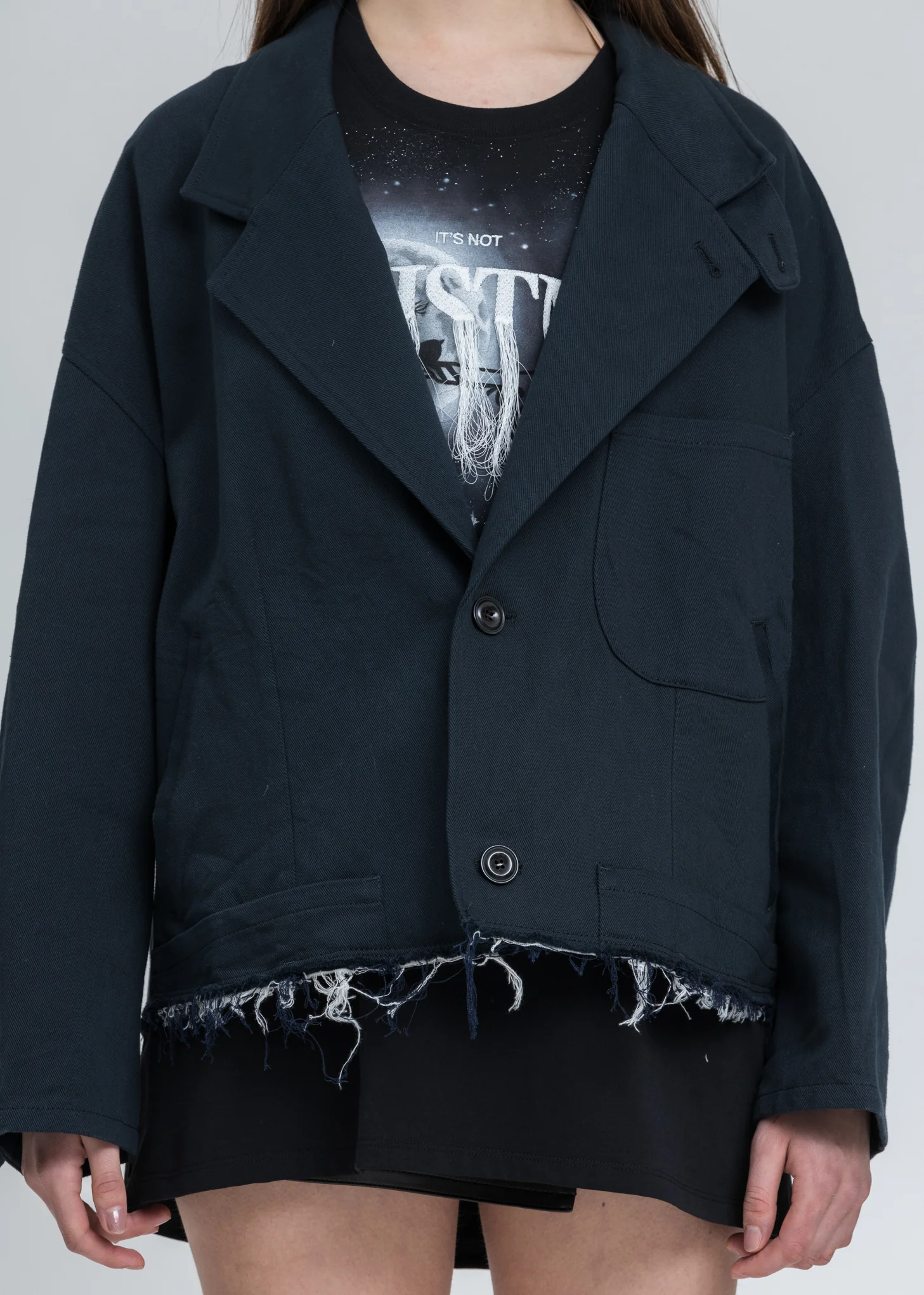 Dark Navy Silk Chino Cut Off Jacket - Image 4