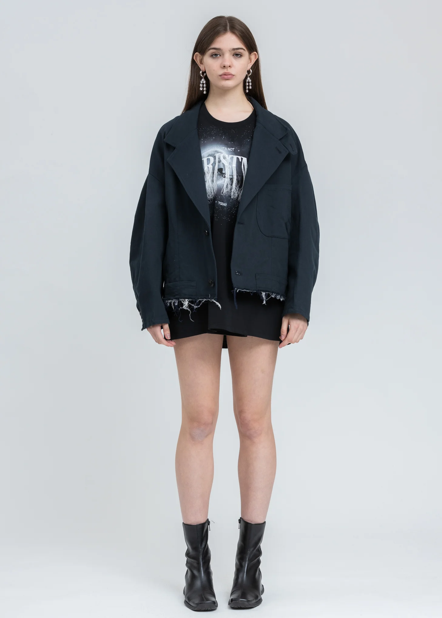 Dark Navy Silk Chino Cut Off Jacket - Image 5