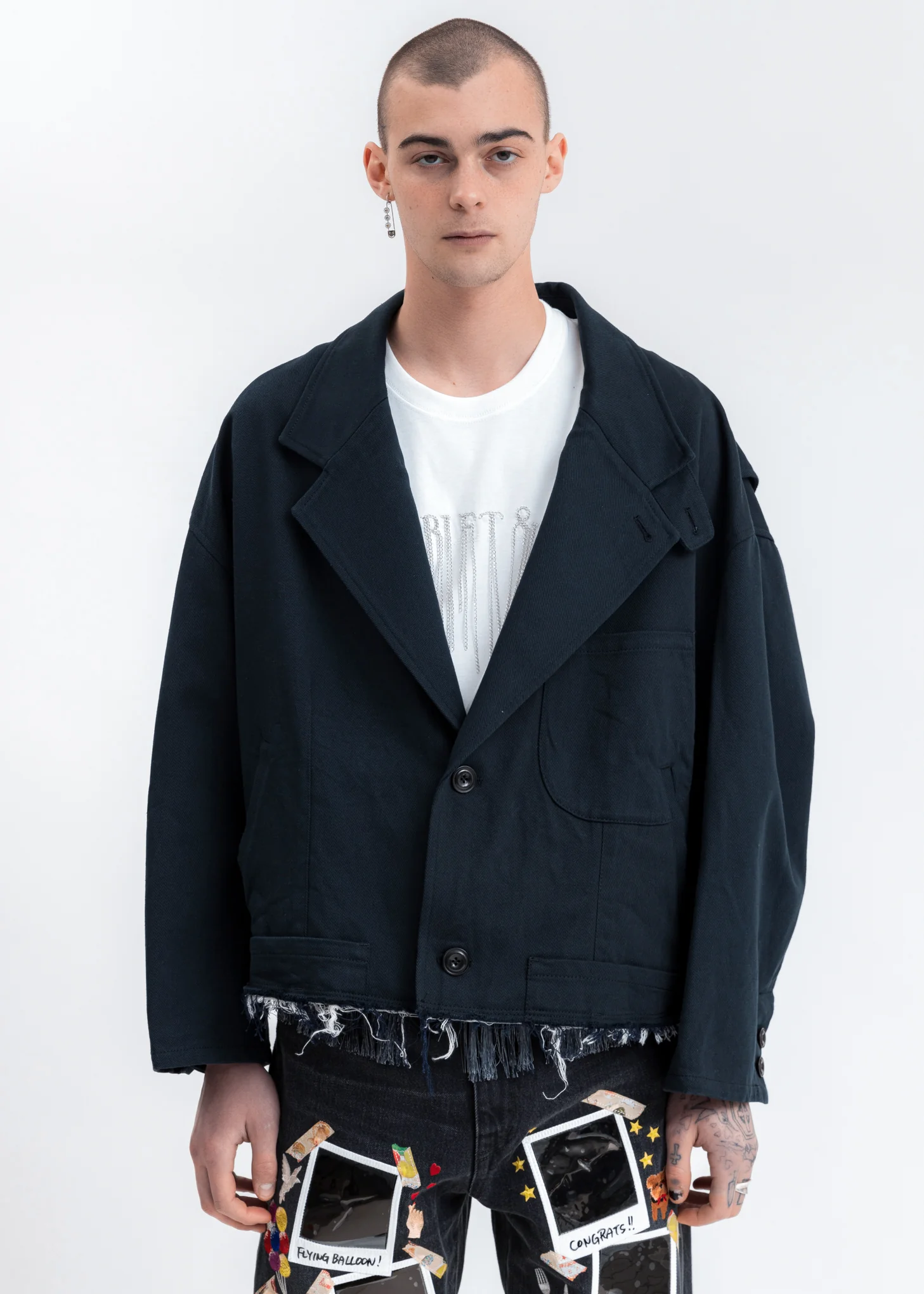 Dark Navy Silk Chino Cut Off Jacket