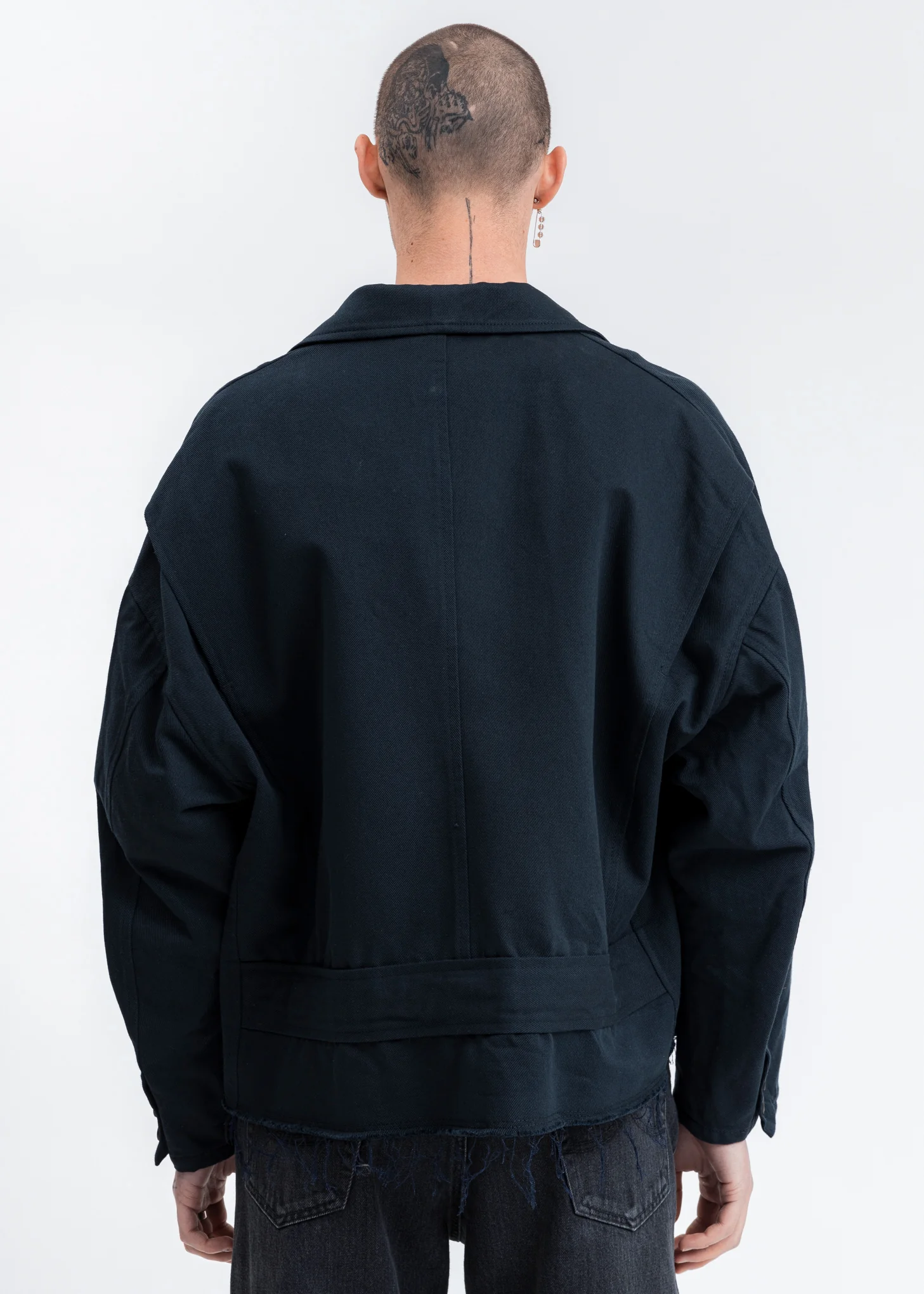 Dark Navy Silk Chino Cut Off Jacket - Image 2