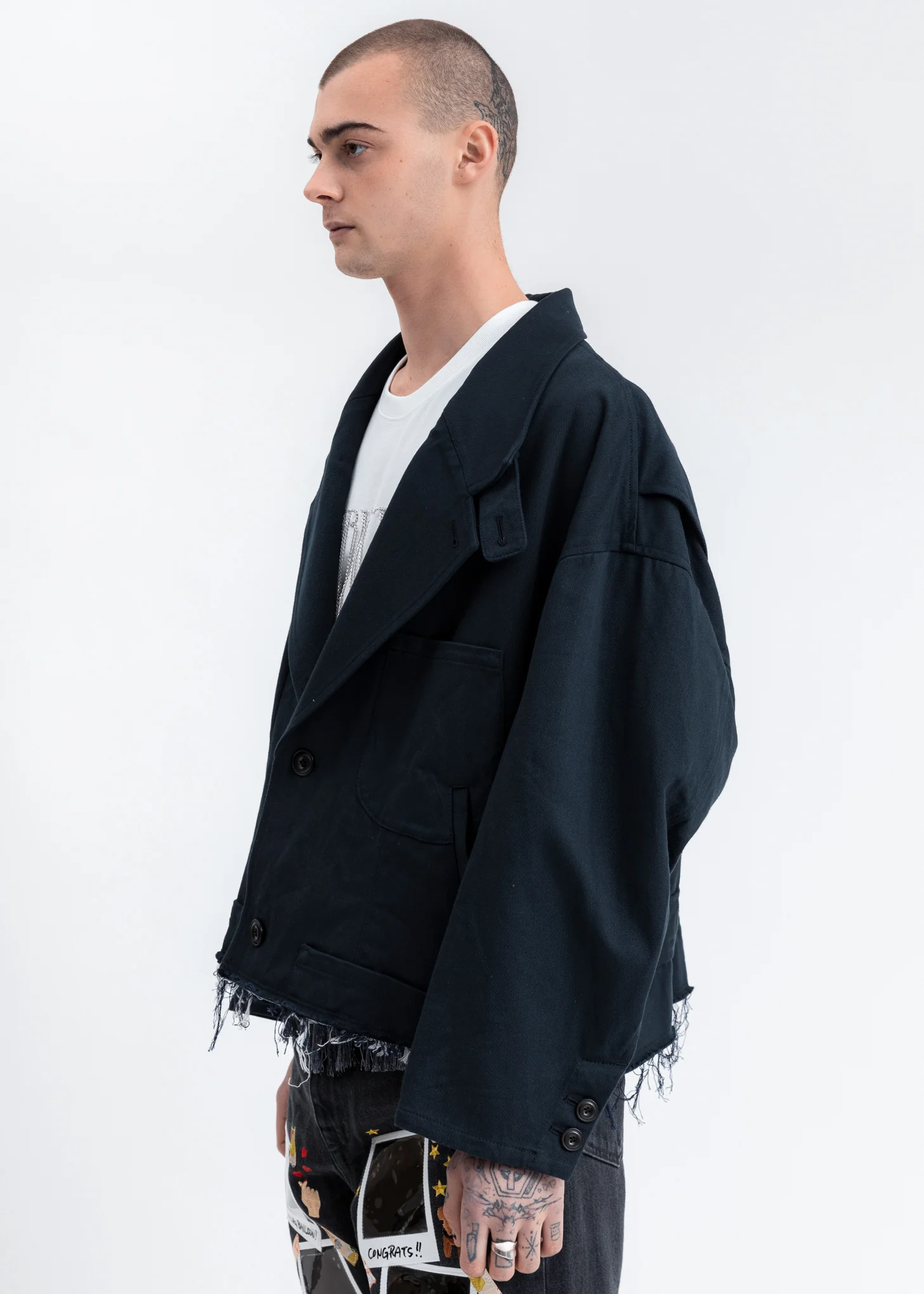 Dark Navy Silk Chino Cut Off Jacket - Image 3