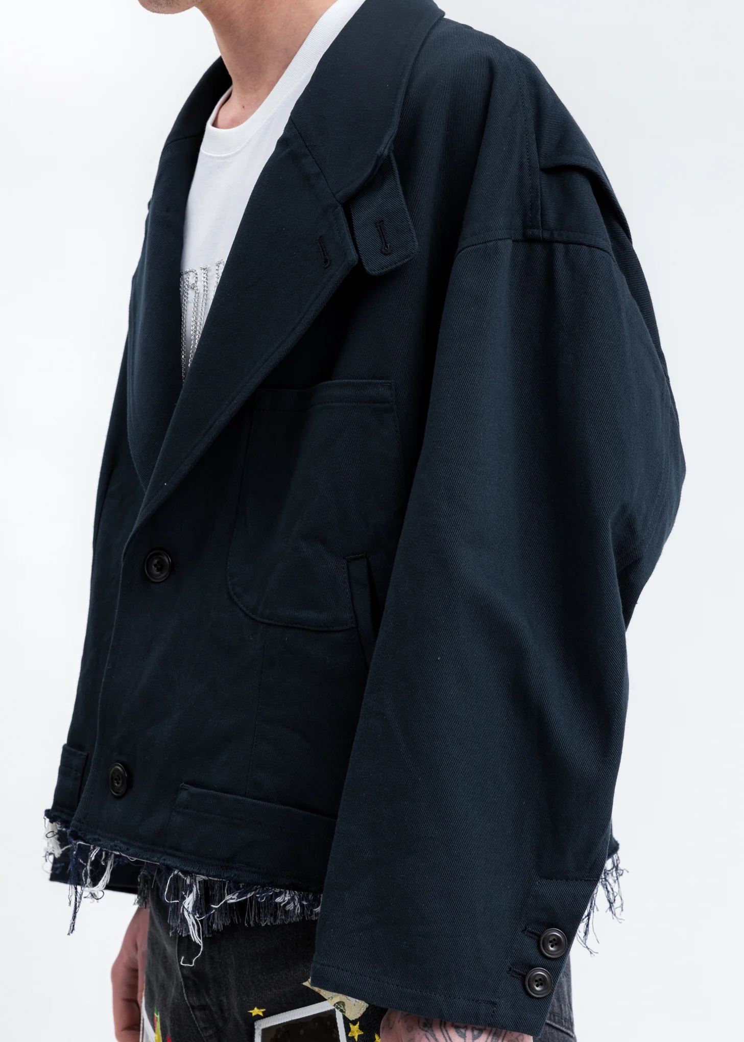 Dark Navy Silk Chino Cut Off Jacket - Image 4