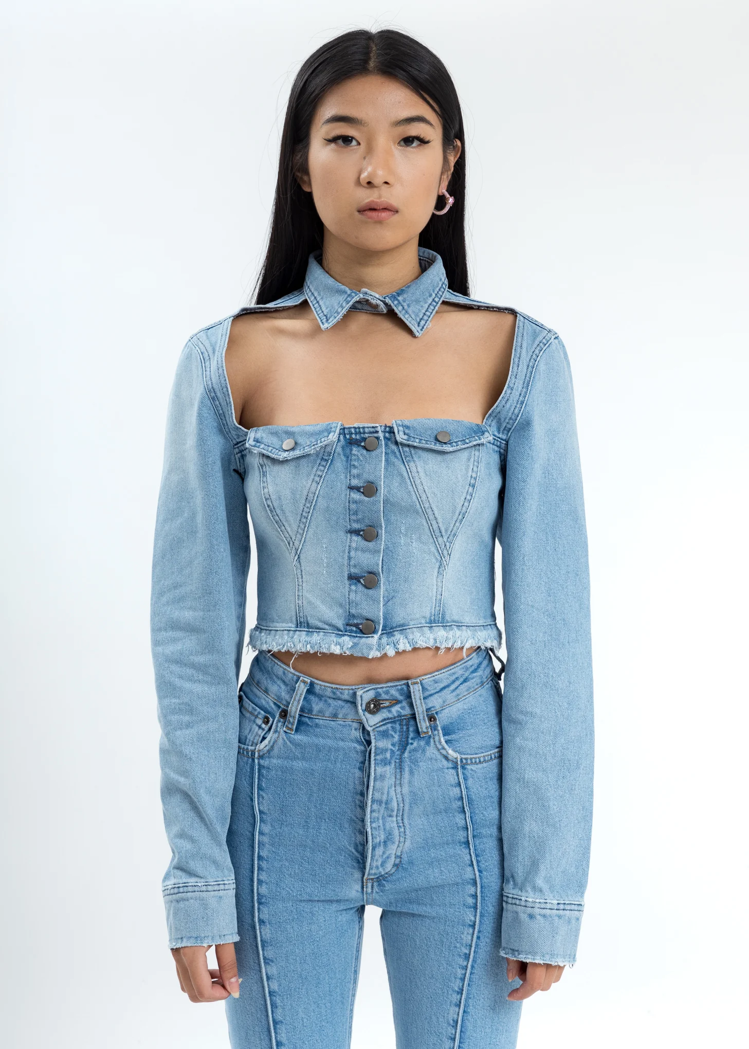 Blue Denim Cut Out Top