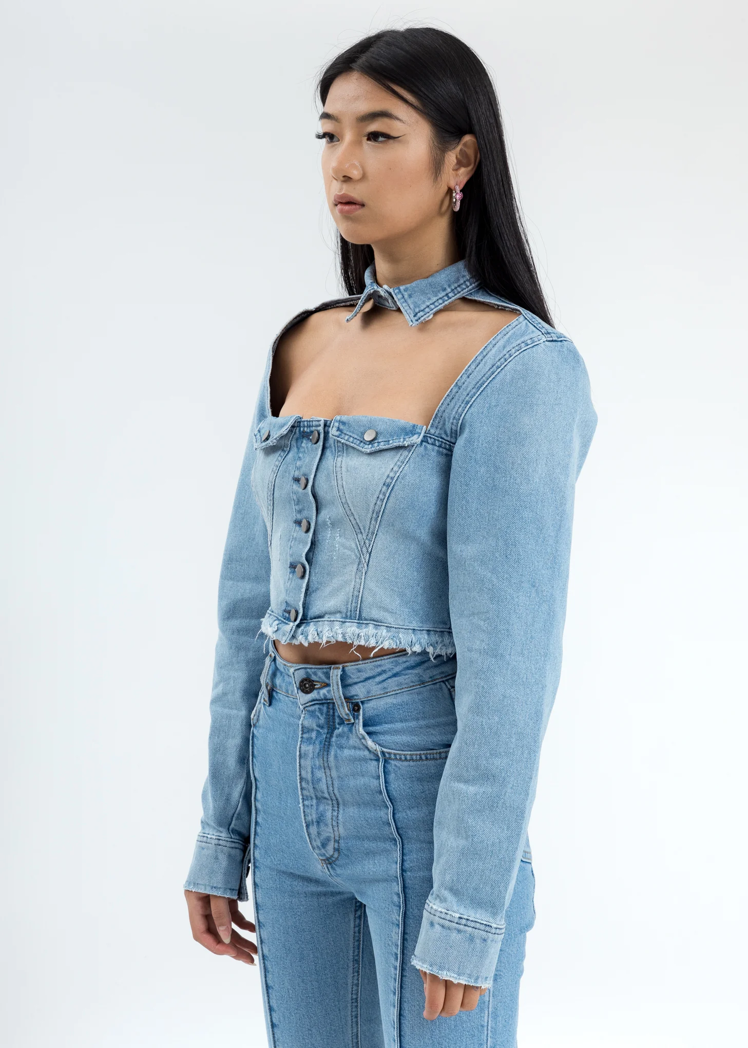 Blue Denim Cut Out Top - Image 2