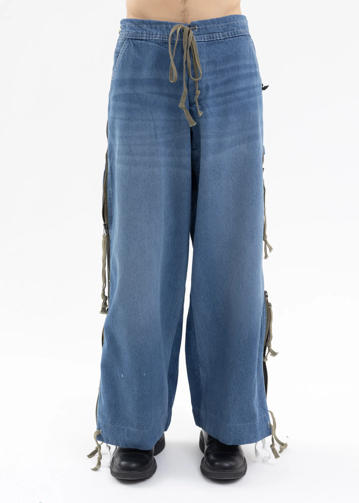 DENIM ZIP WIDE LEG W/ SWEAT DENIM BLUE