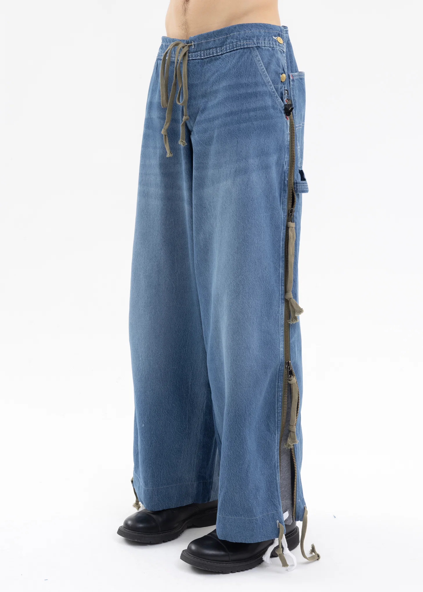 DENIM ZIP WIDE LEG W/ SWEAT DENIM BLUE - Image 3