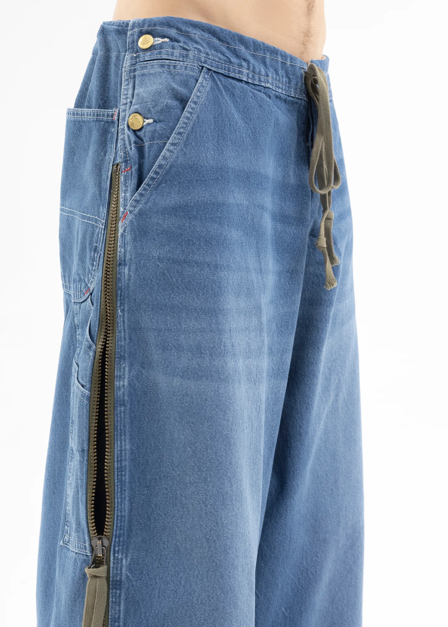 DENIM ZIP WIDE LEG W/ SWEAT DENIM BLUE - Image 5