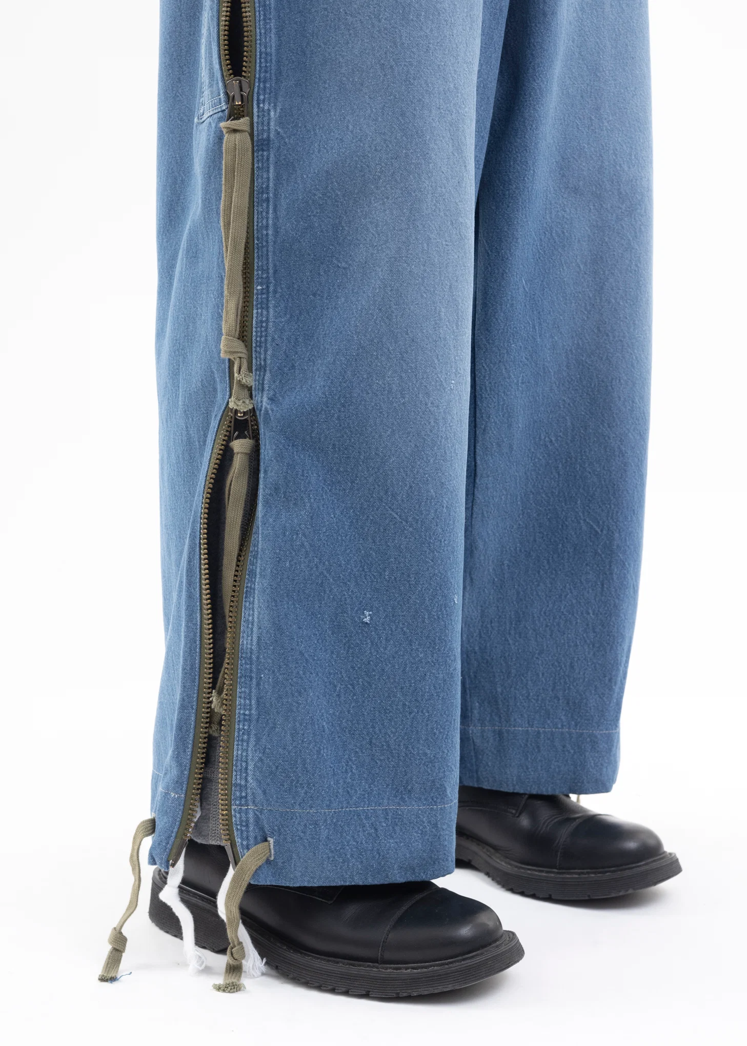 DENIM ZIP WIDE LEG W/ SWEAT DENIM BLUE - Image 6