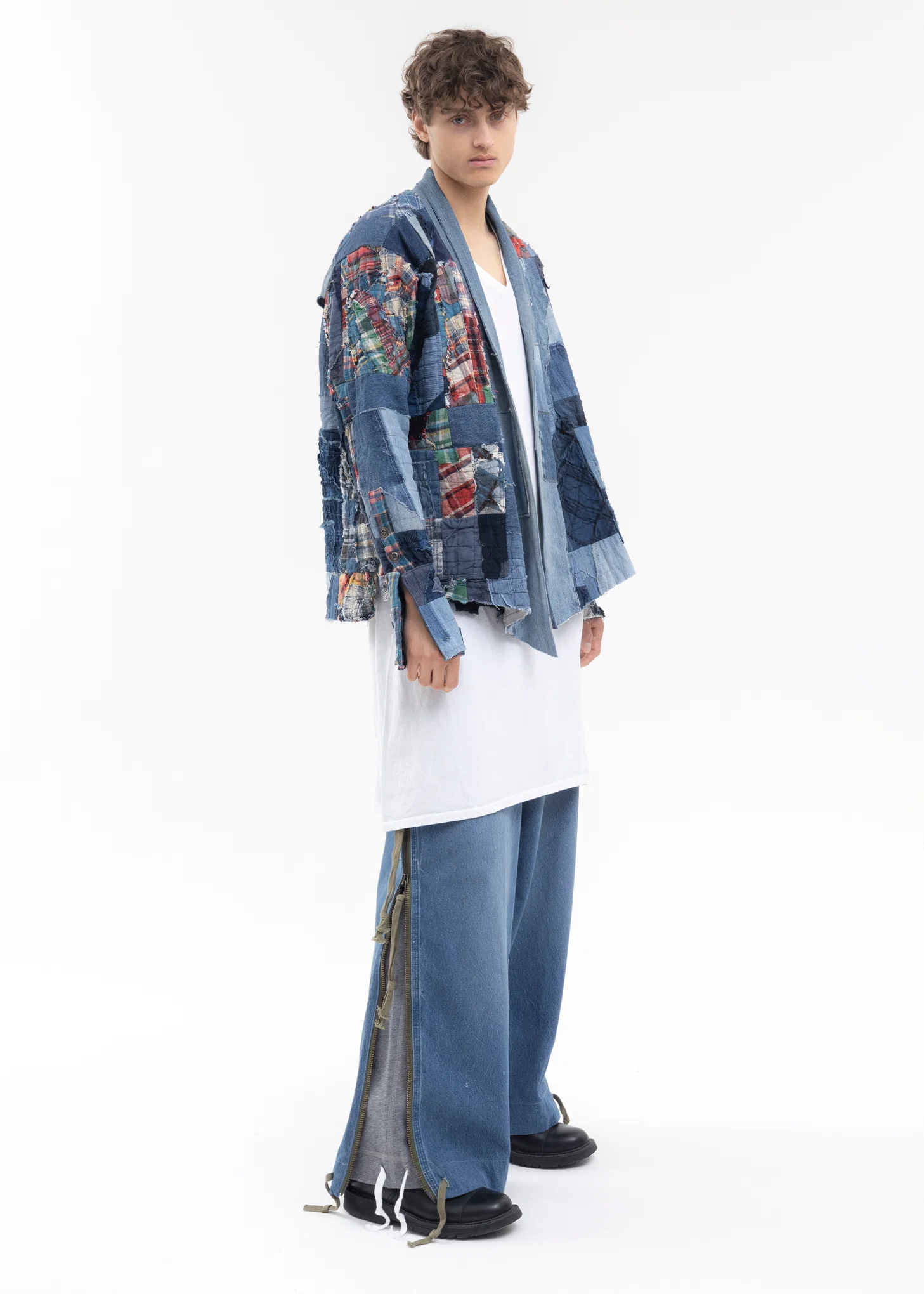 DENIM ZIP WIDE LEG W/ SWEAT DENIM BLUE - Image 8