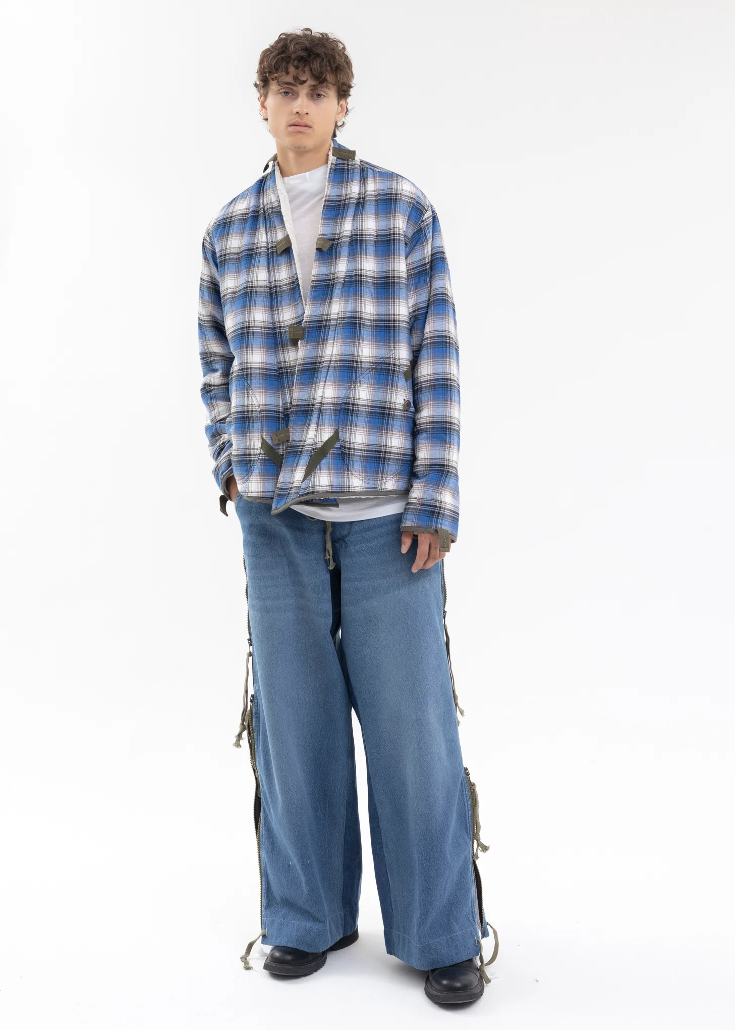 DENIM ZIP WIDE LEG W/ SWEAT DENIM BLUE - Image 9