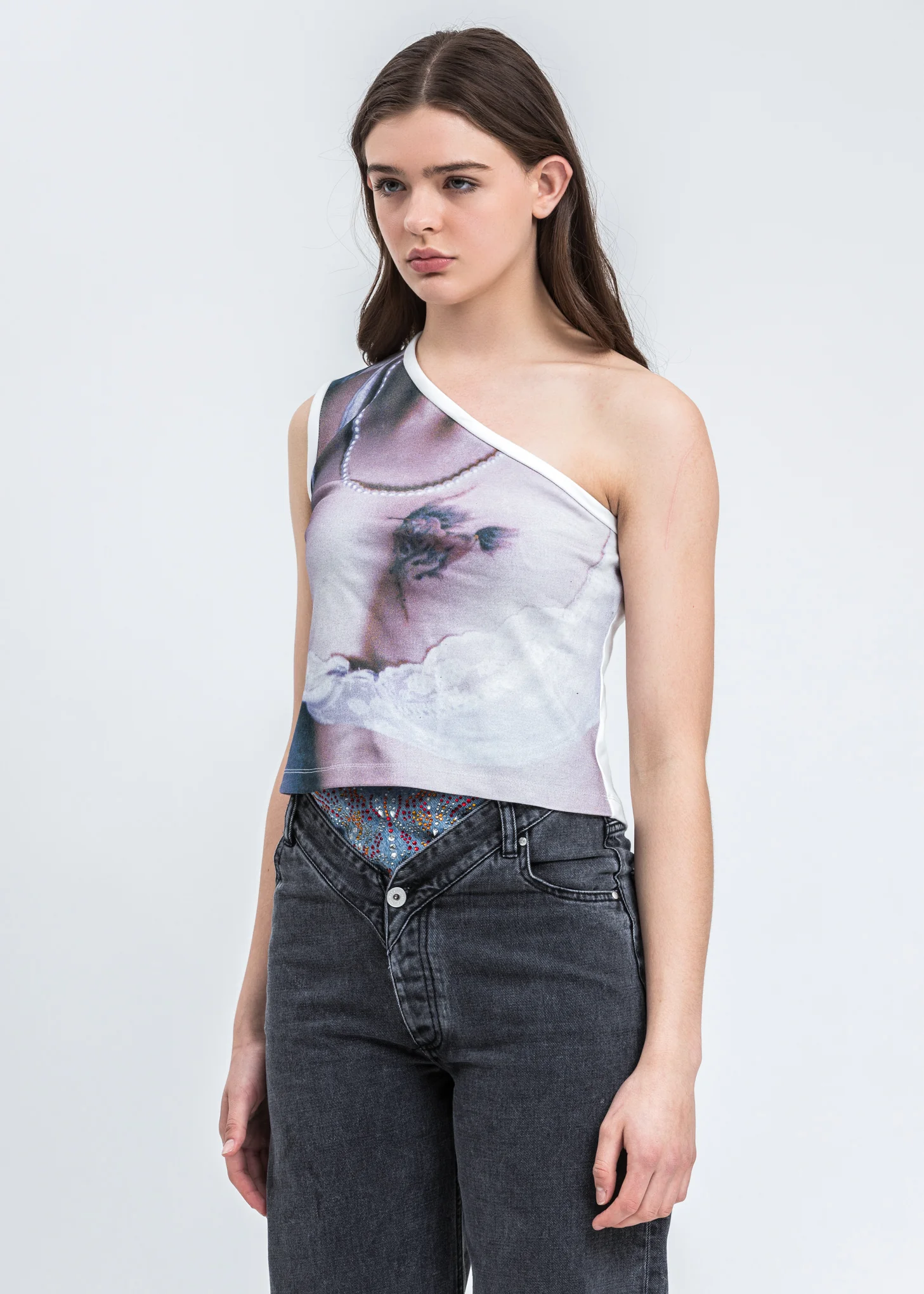 Digital Unicorn Print One Shoulder Tee - Image 2