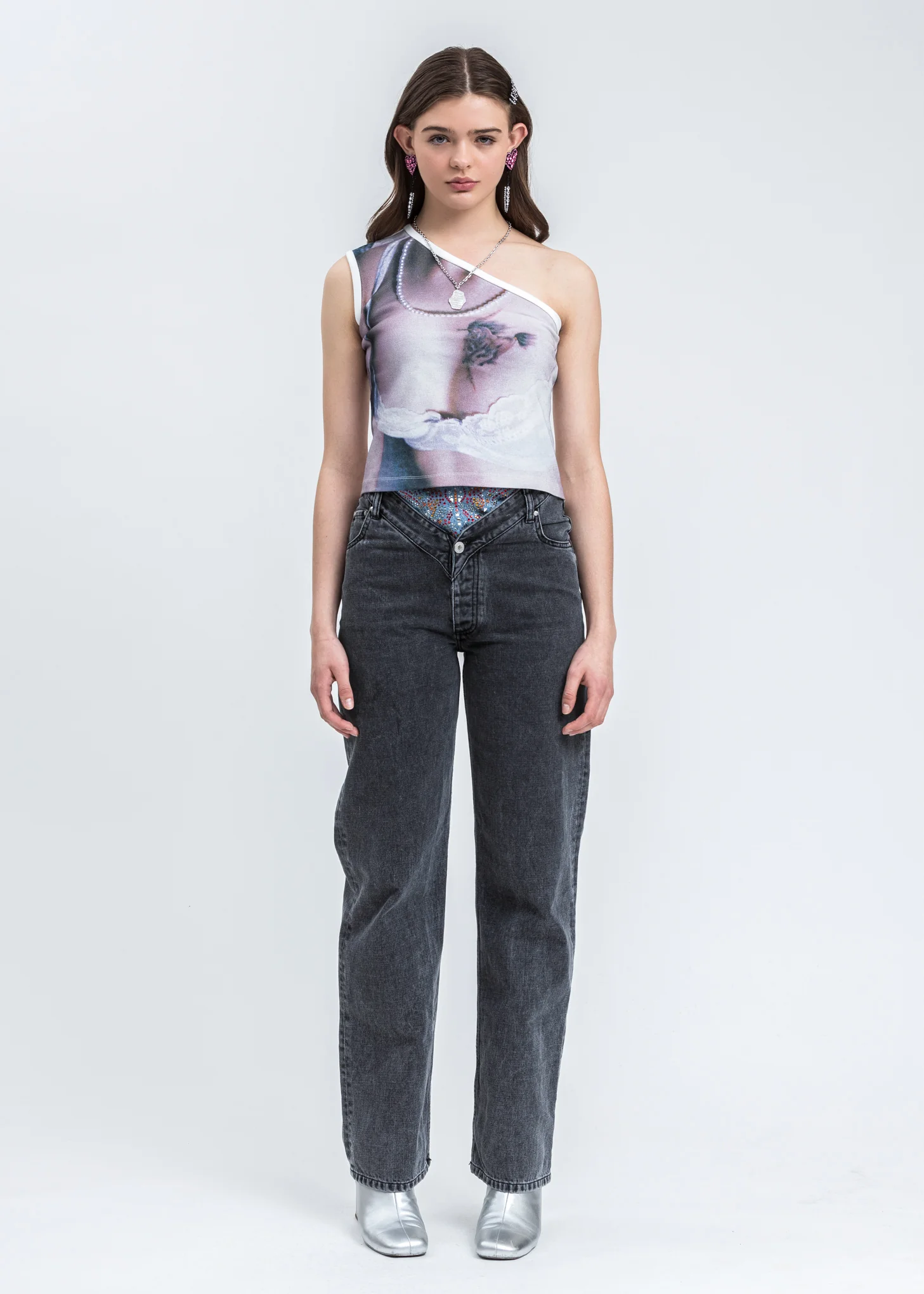 Digital Unicorn Print One Shoulder Tee - Image 5