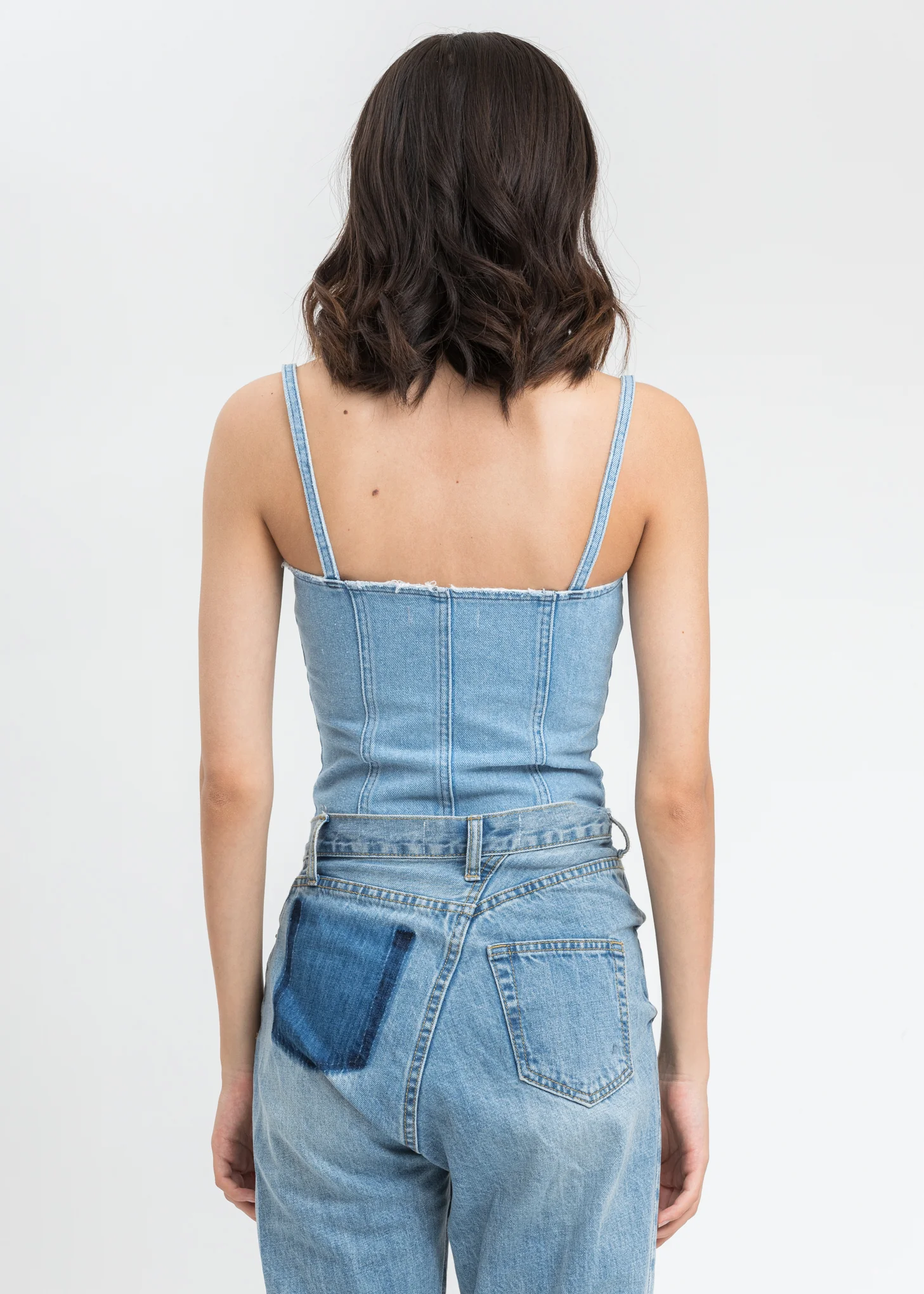 Blue Distressed Denim Button Top - Image 4