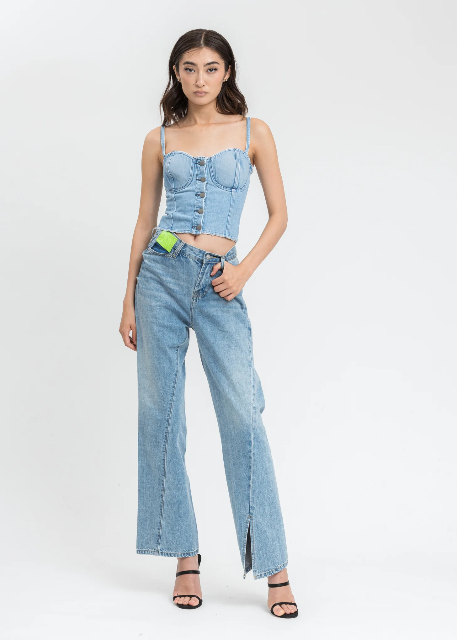 Blue Distressed Denim Button Top - Image 5