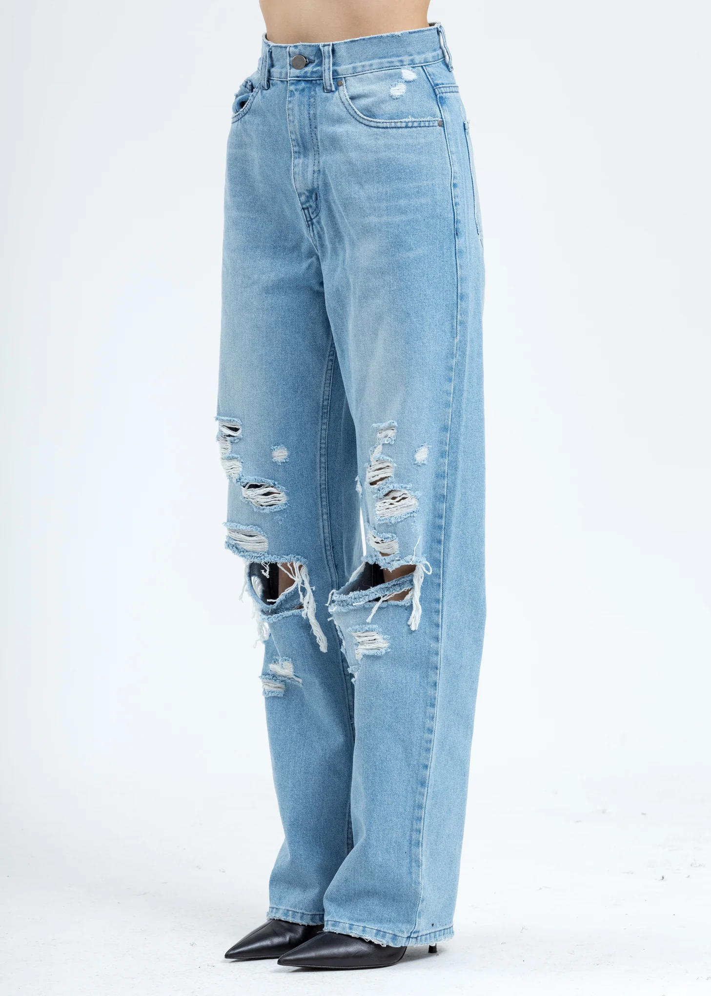 Blue Distressed Denim Jeans - Image 2