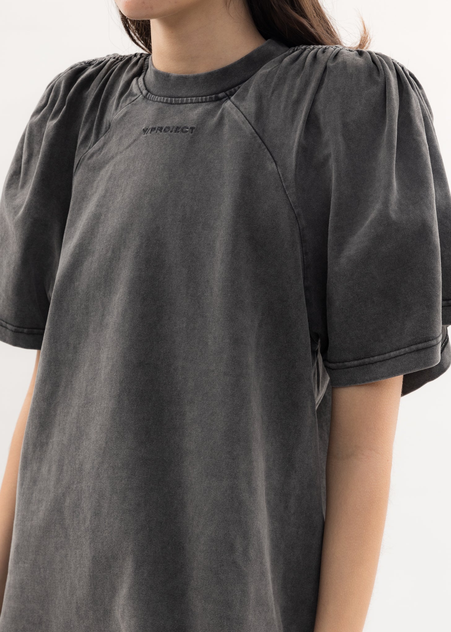 Dark Grey RUCHED SHOULDER T-Shirt - Image 4