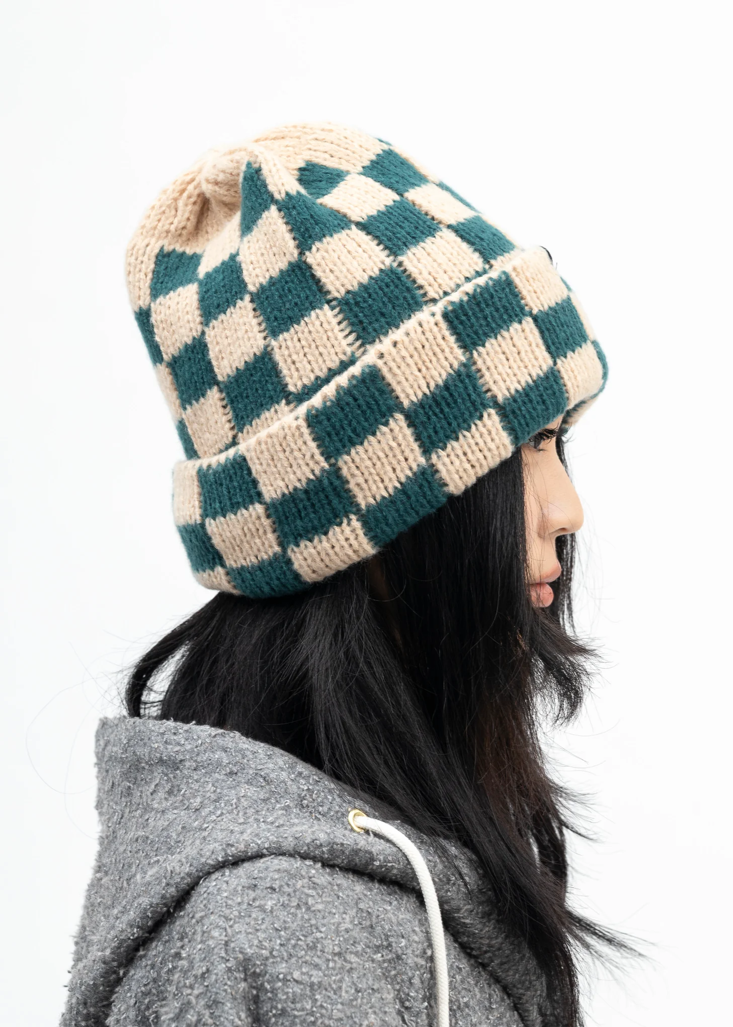 Ecru/Green Checked Beanie-Preorder - Image 3