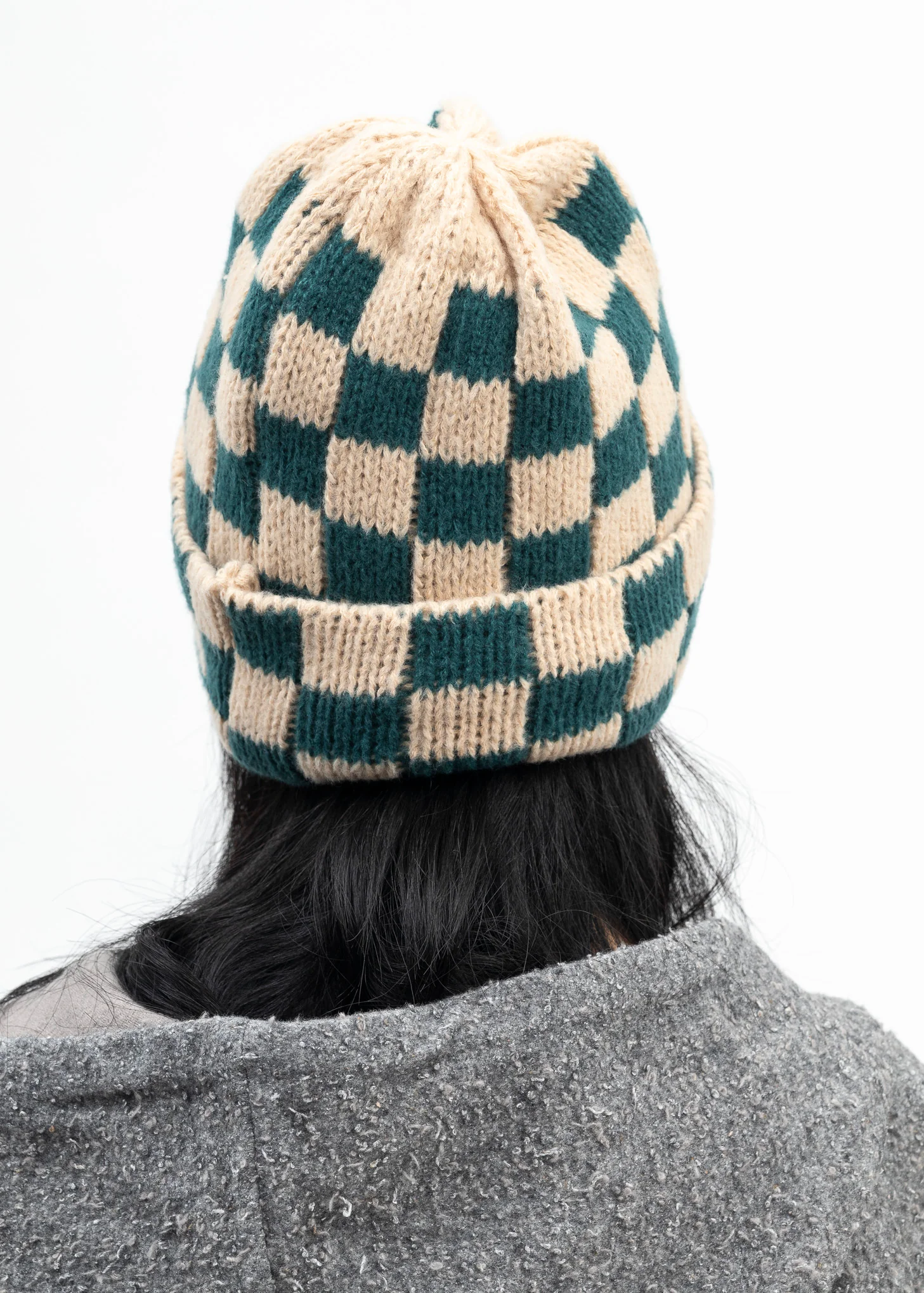 Ecru/Green Checked Beanie-Preorder - Image 4