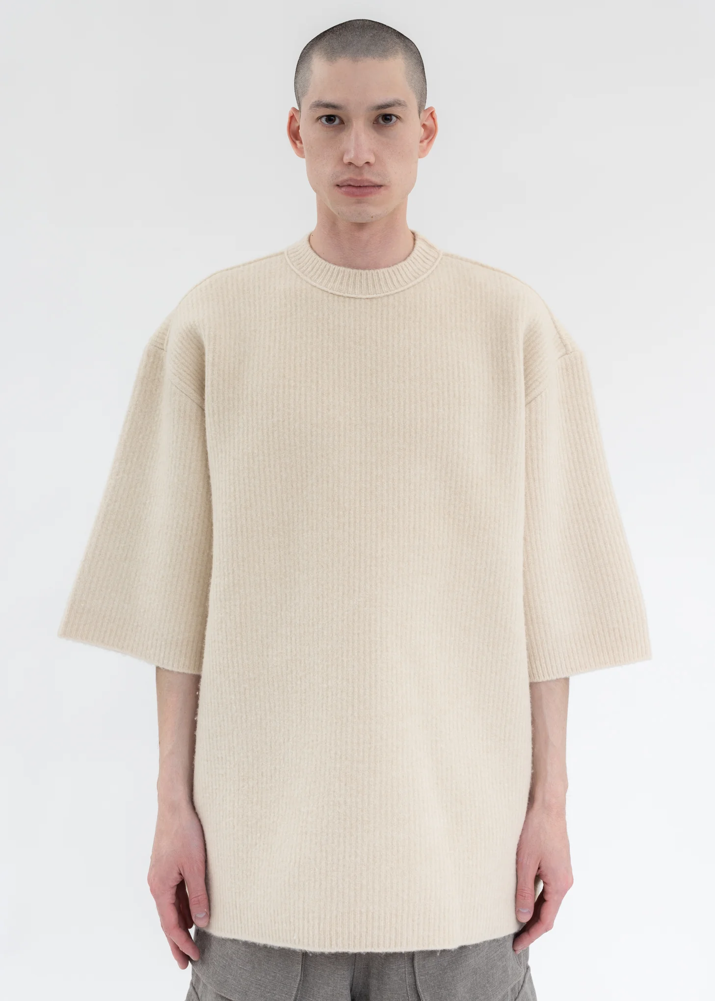 ECRU KNITTED FELTED T-SHIRT