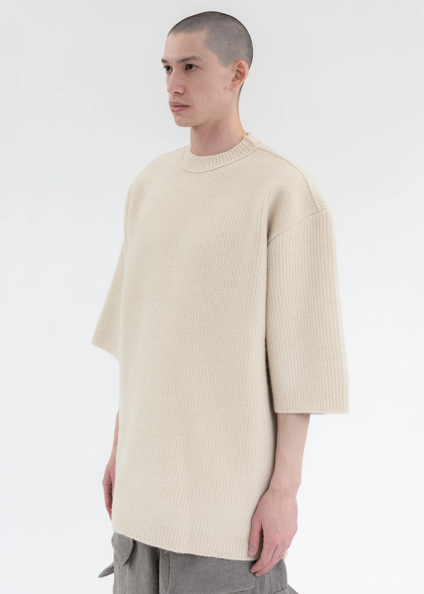ECRU KNITTED FELTED T-SHIRT - Image 3