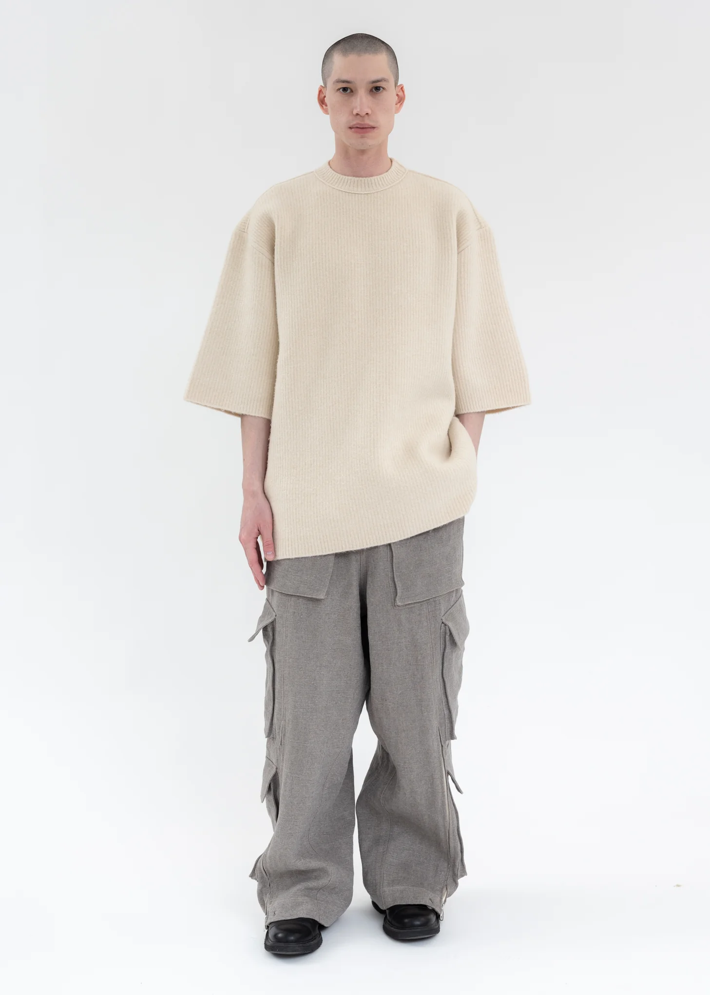 ECRU KNITTED FELTED T-SHIRT - Image 5