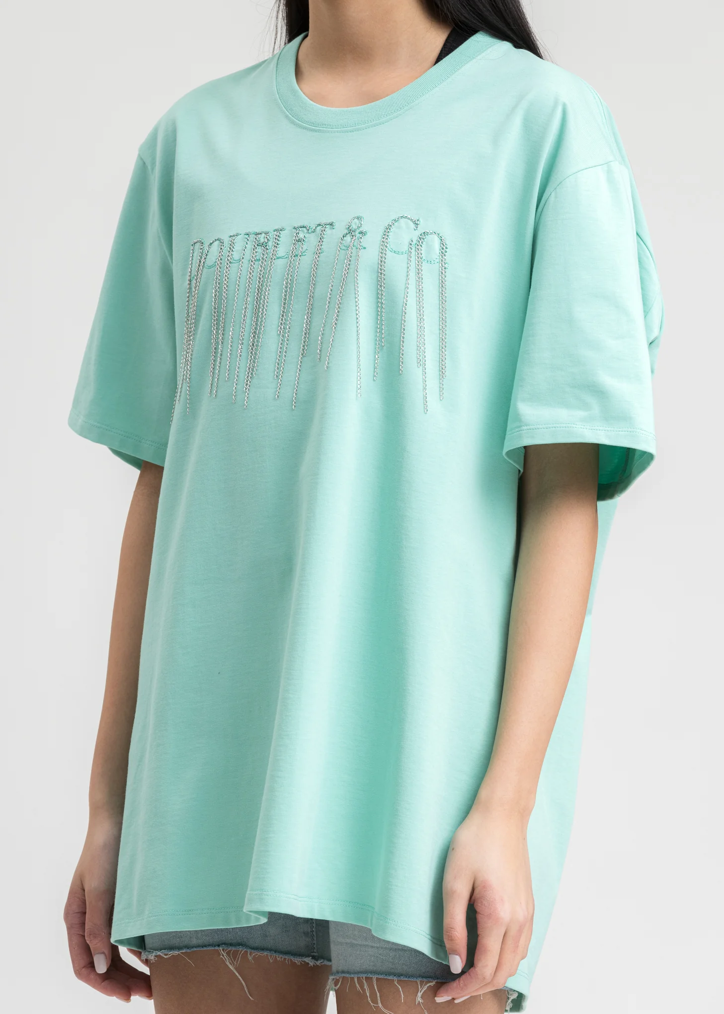 Emerald Chain Fringe Embroidery T-Shirt - Image 2