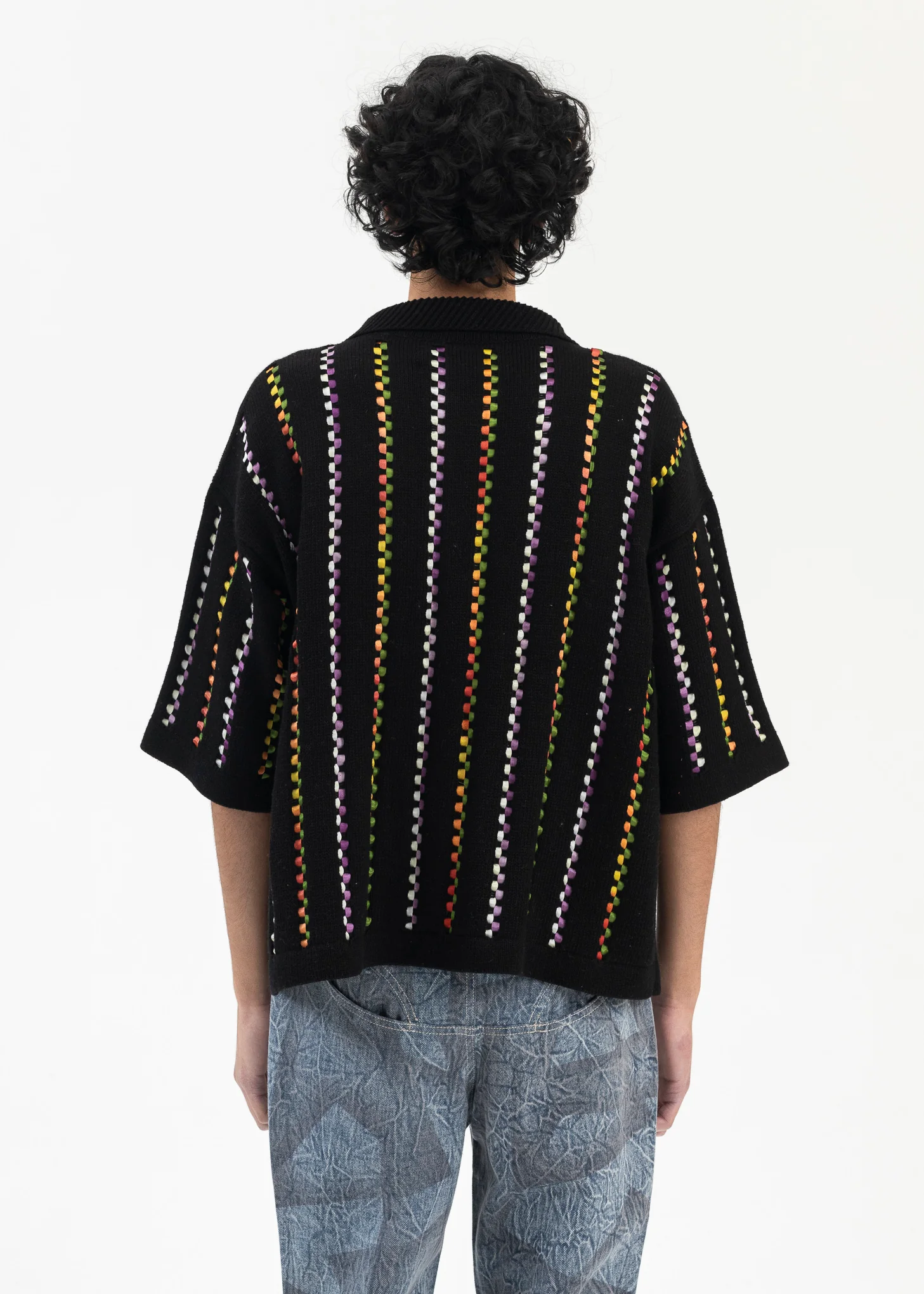 EUPHORIC BLACK BILL STRIPE WARM UP KNIT SHIRT - Image 2