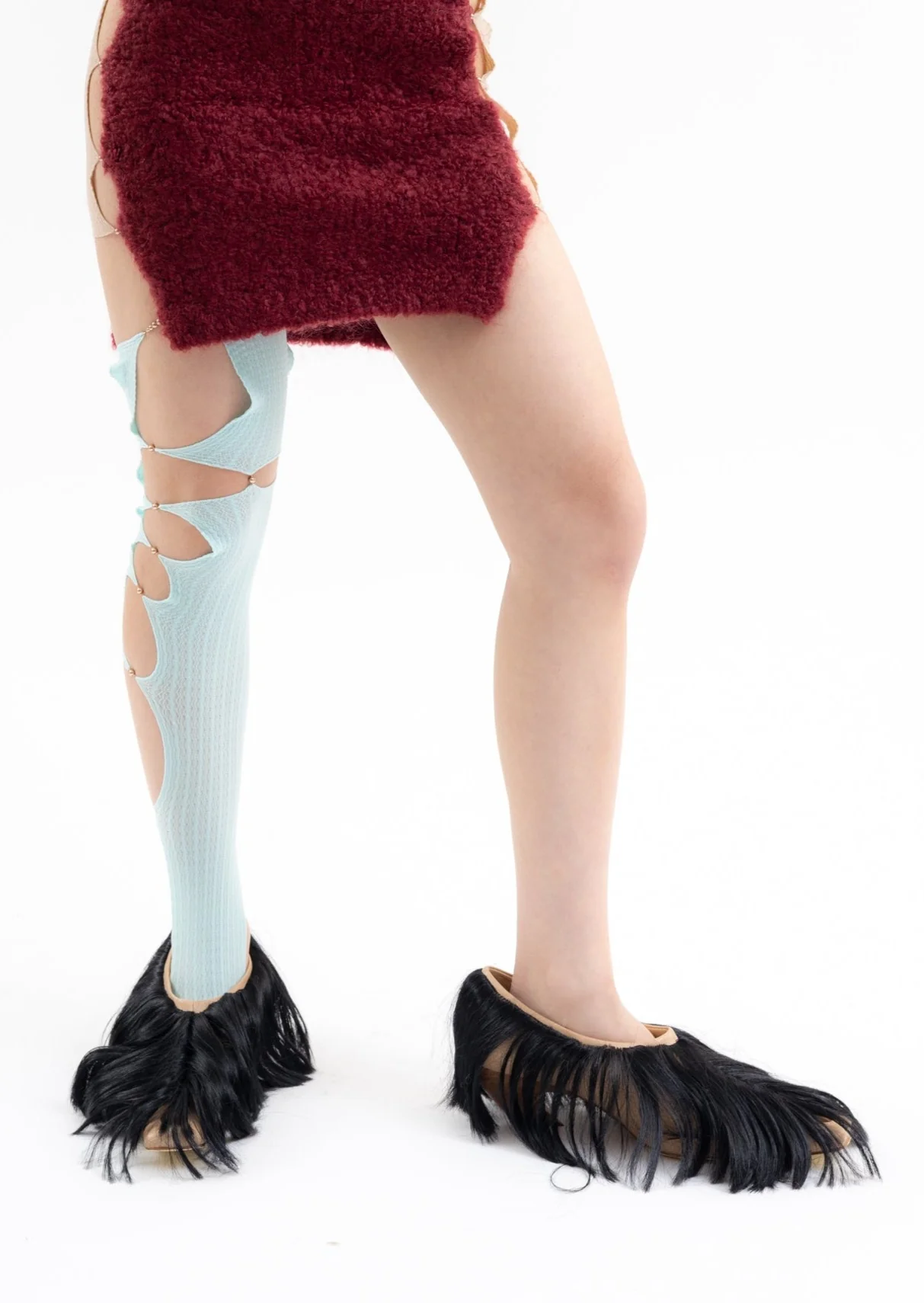 FICELLE WITH ONYX HAIR CUT-OUT HAIRY PUMP HEELS - Image 5