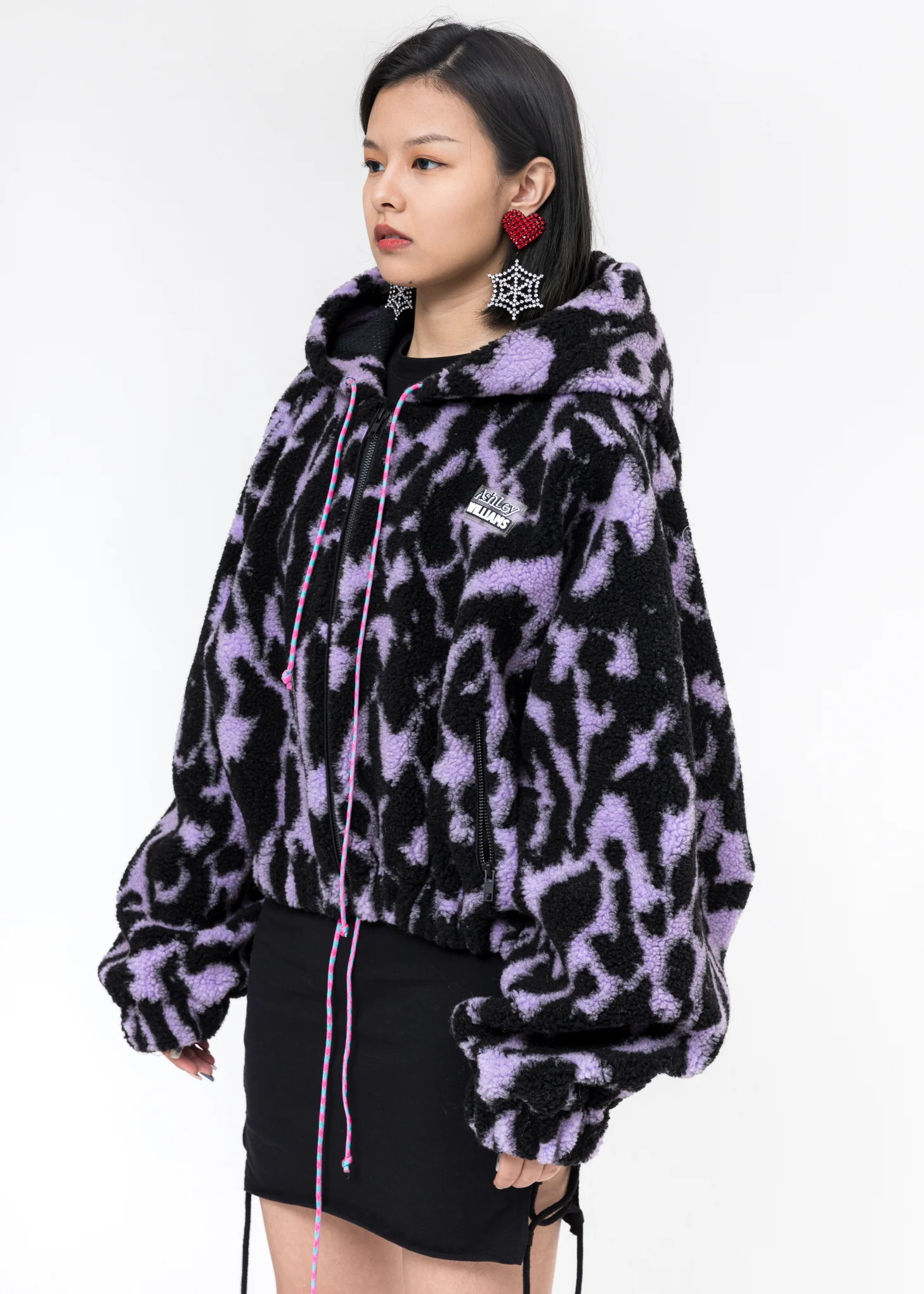 Lilac And Black Fleece Bomber - Image 4