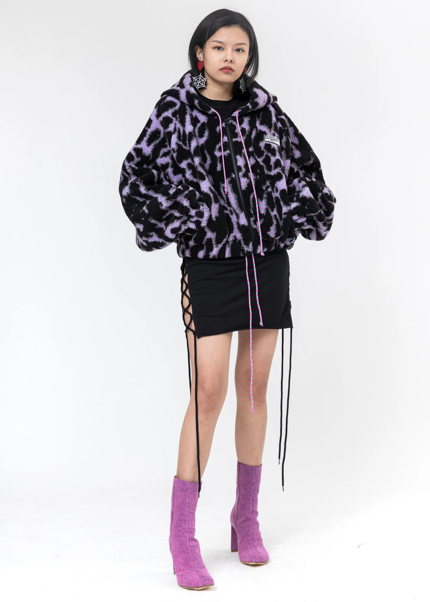 Lilac And Black Fleece Bomber - Image 7