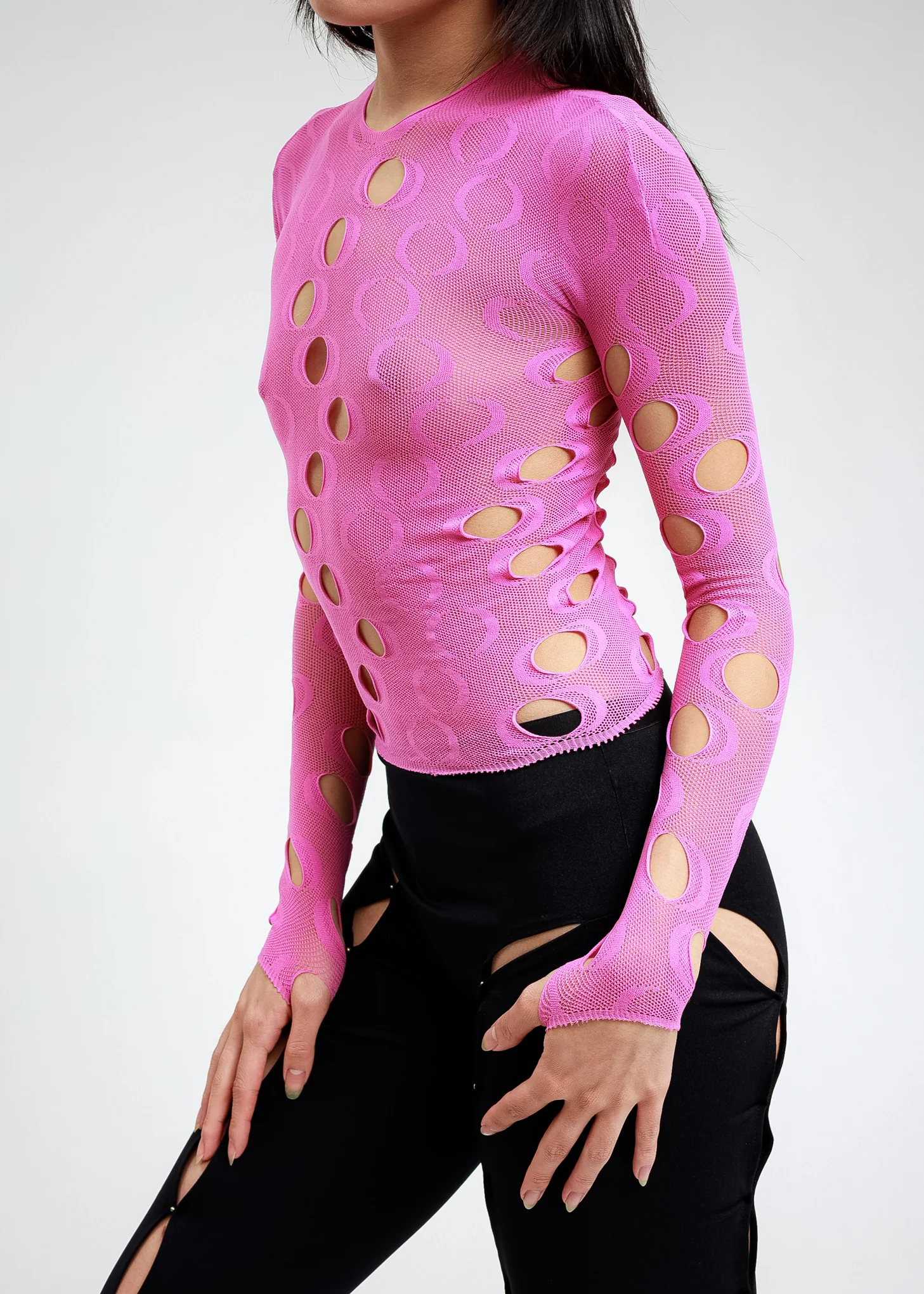 Fuschia Mesh Long Sleeve Top - Image 2