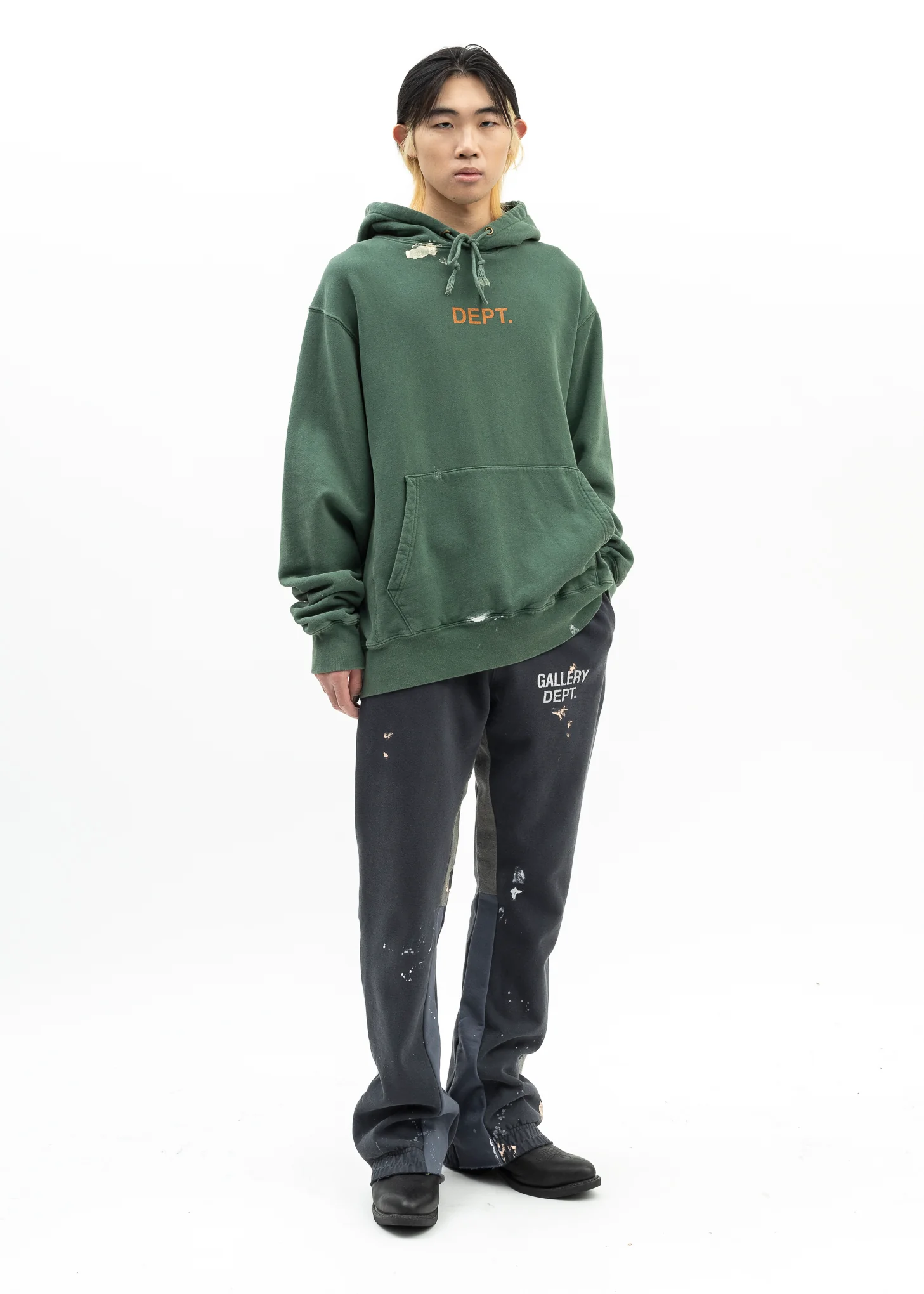 Gallery Dept Green Orange Paint Splatter Hoodie - Image 7