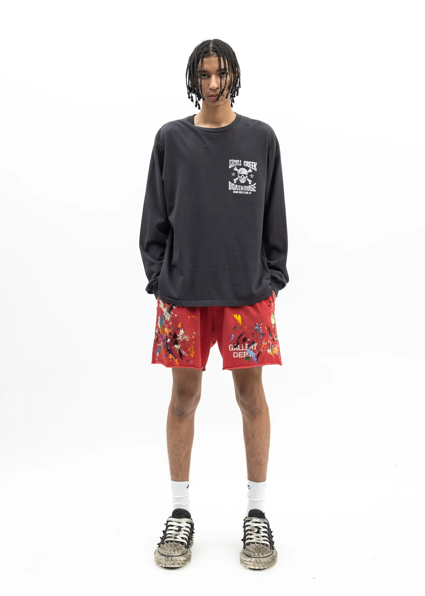 Gallery Dept Red Paint Splatter Shorts - Image 5